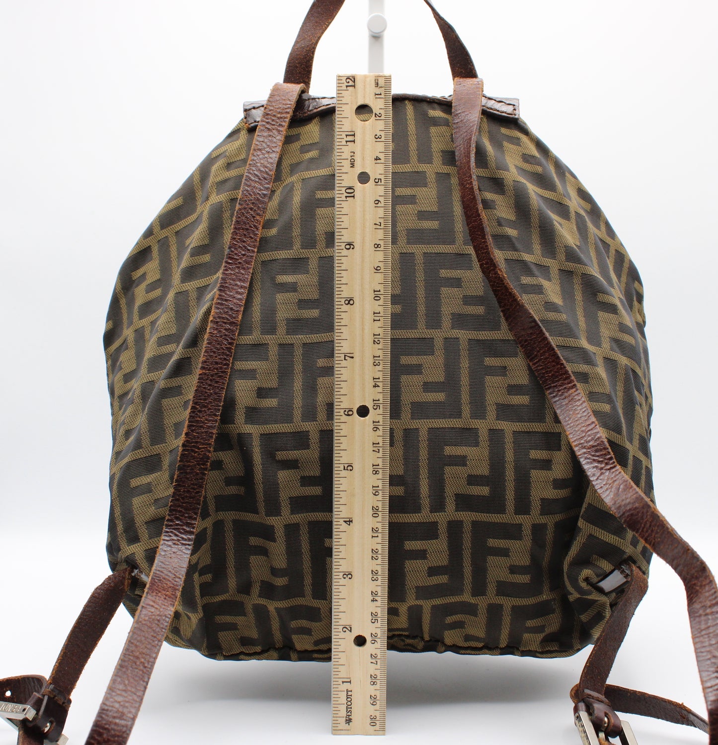 Fendi Zucca Pattern Brown Leather Canvas Backpack