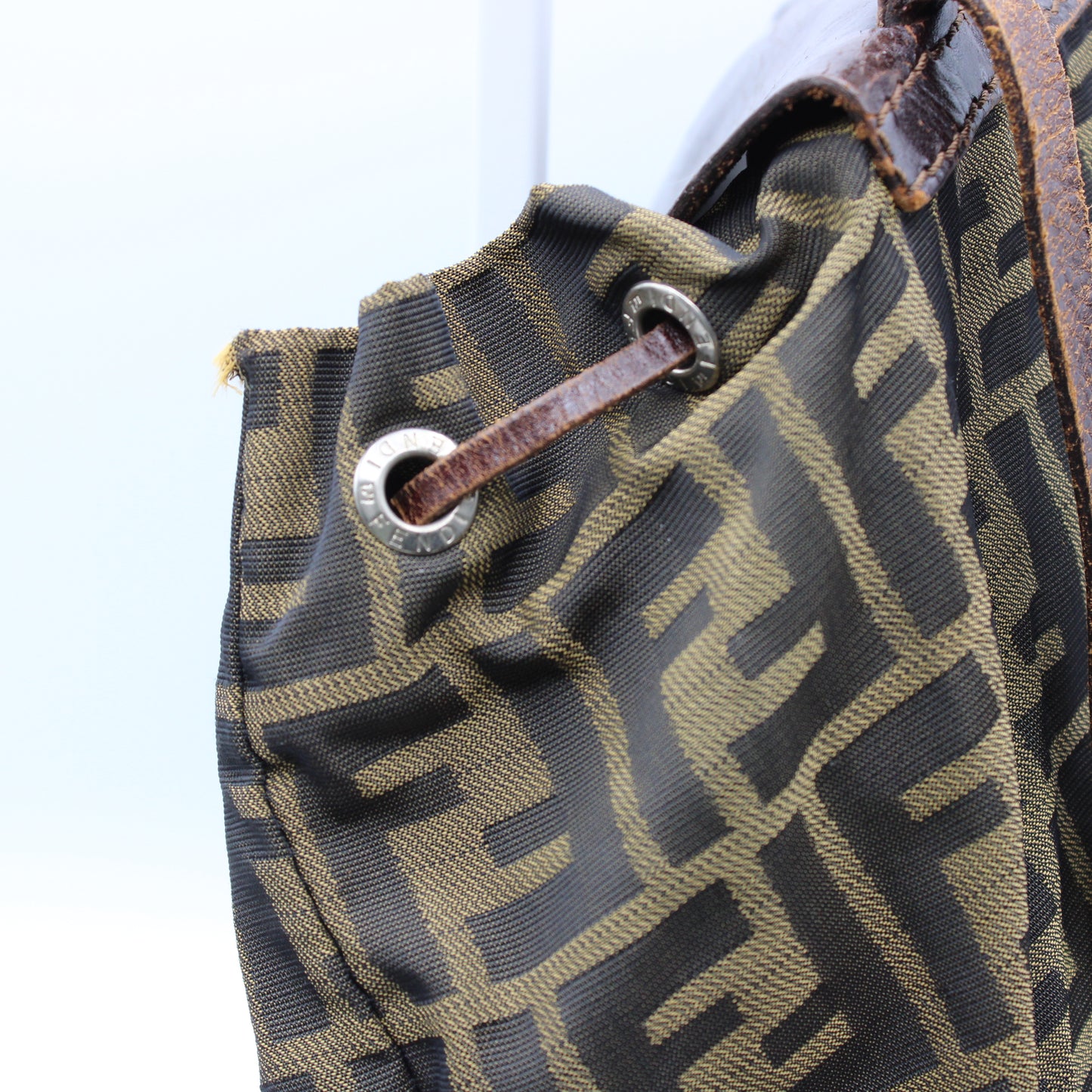 Fendi Zucca Pattern Brown Leather Canvas Backpack