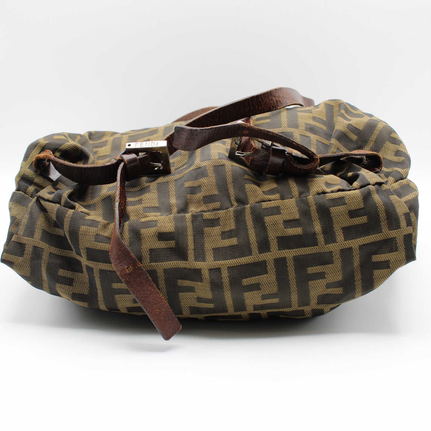 Fendi Zucca Pattern Brown Leather Canvas Backpack