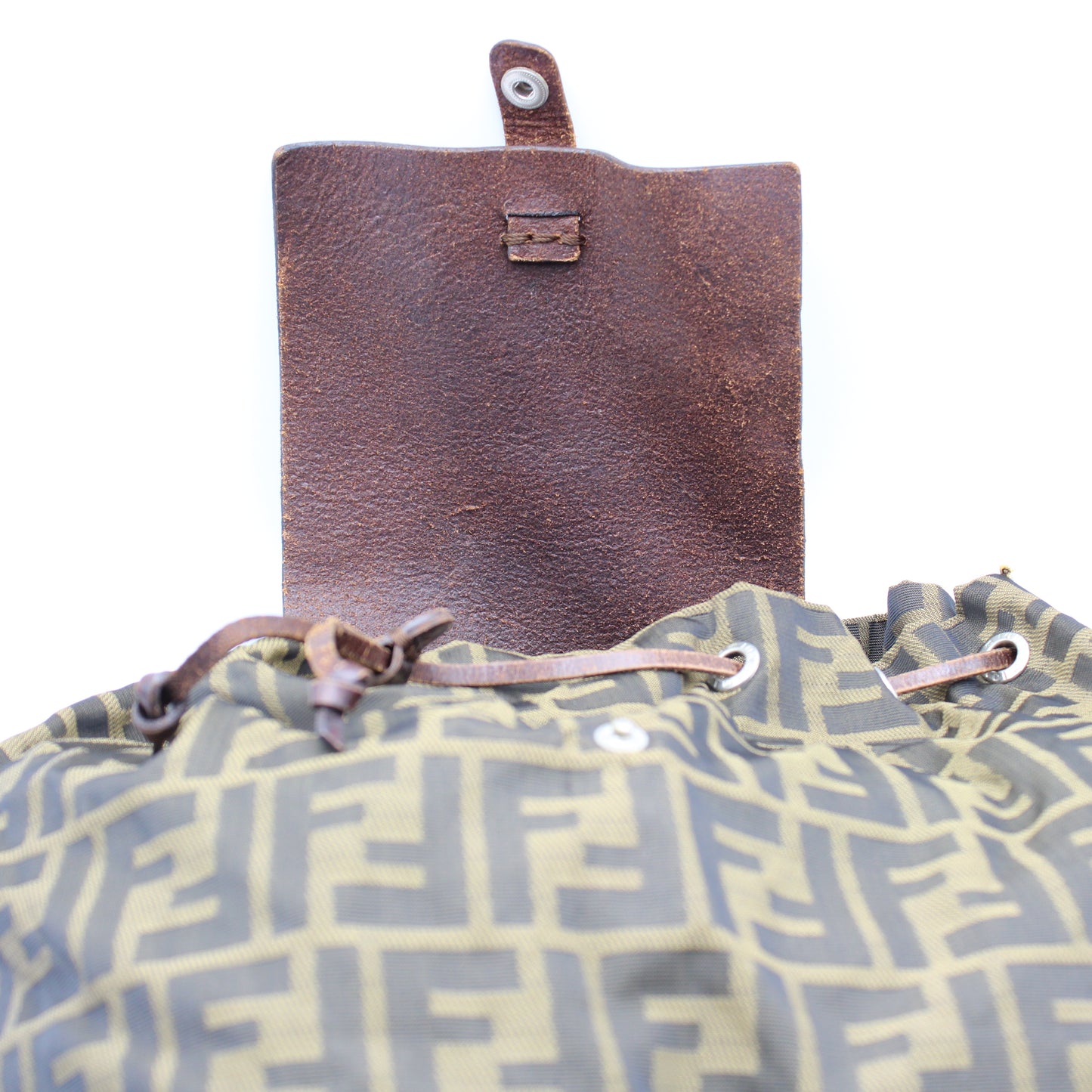 Fendi Zucca Pattern Brown Leather Canvas Backpack
