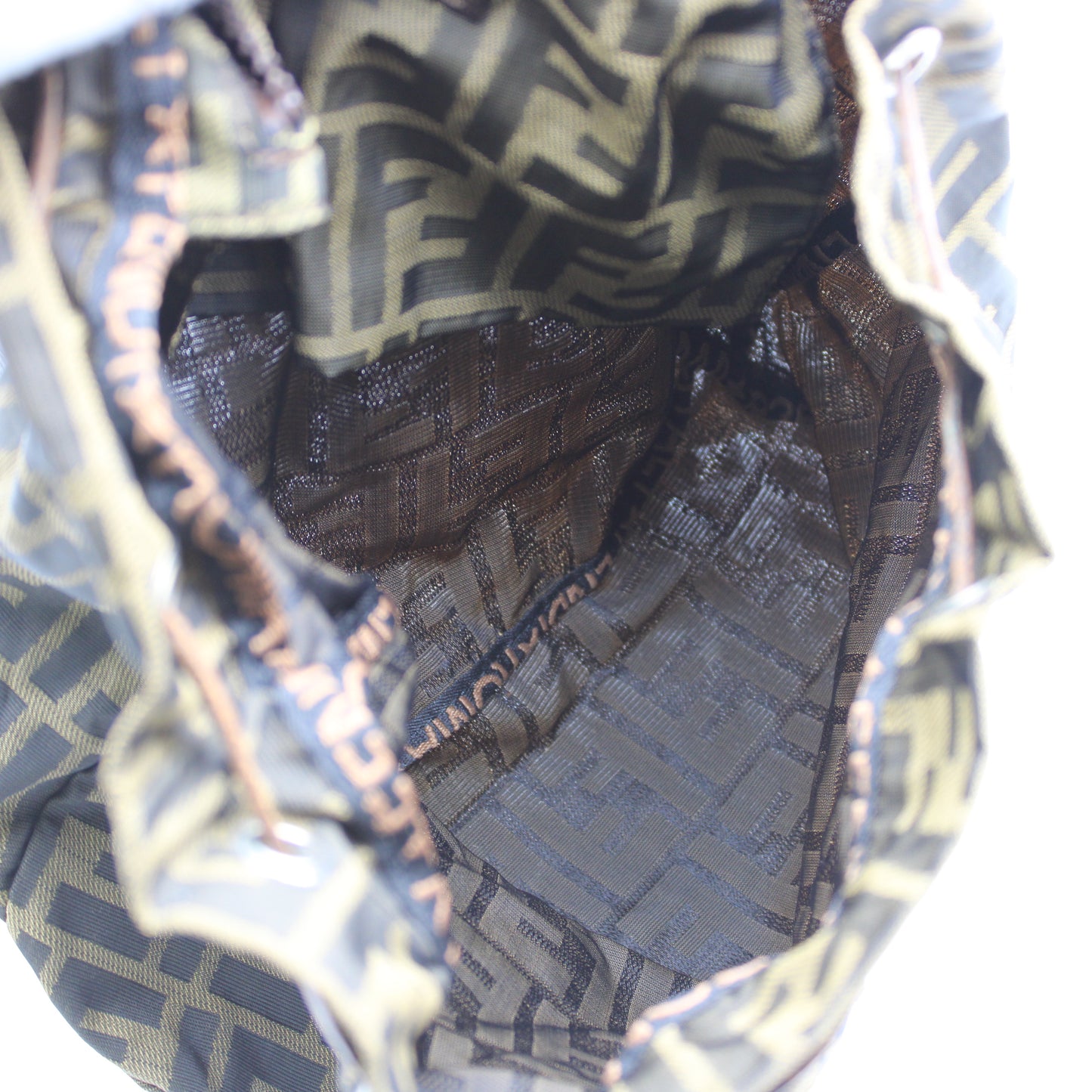 Fendi Zucca Pattern Brown Leather Canvas Backpack