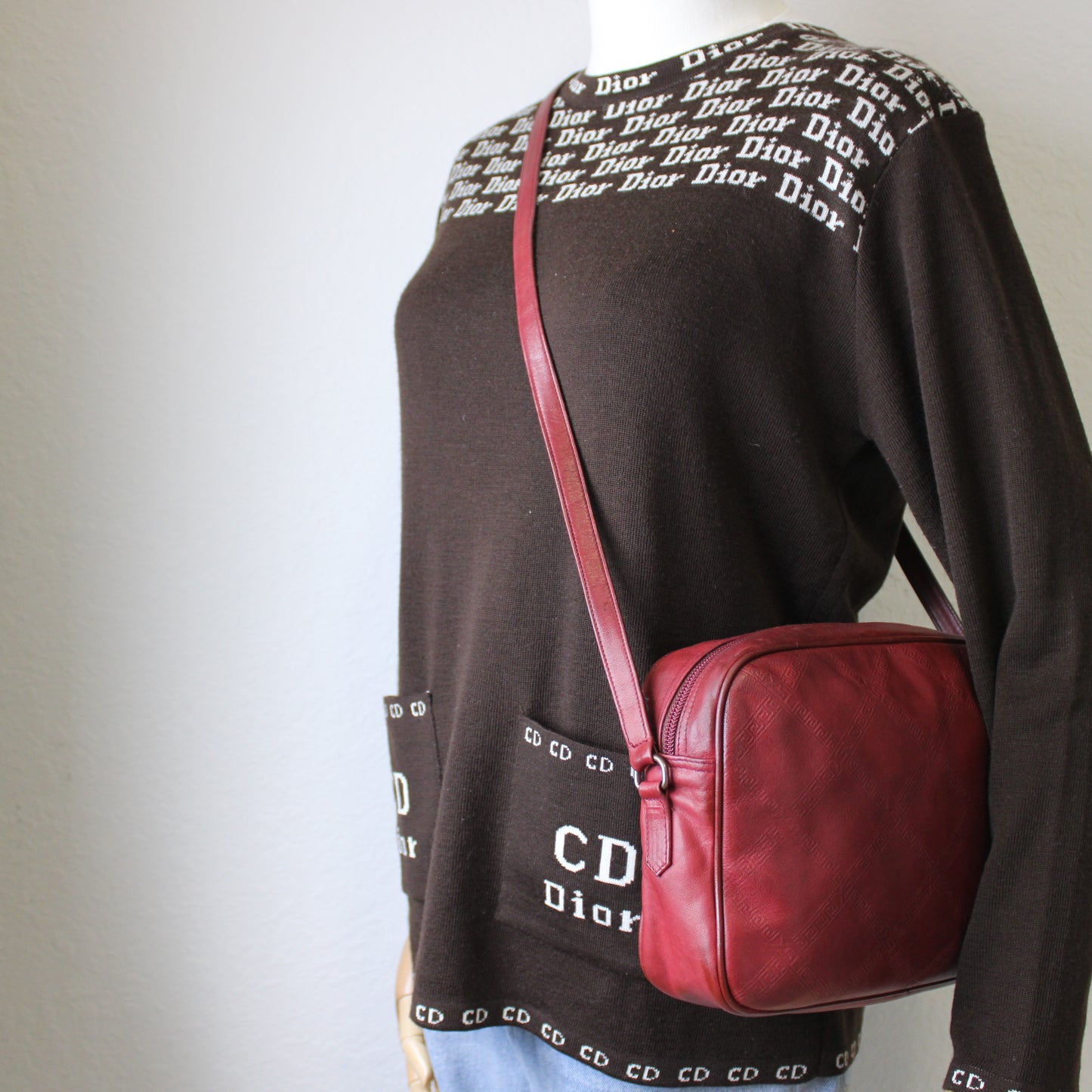 Yves Saint Laurent Chyc Red Embossed Leather Crossbody Bag Vintage