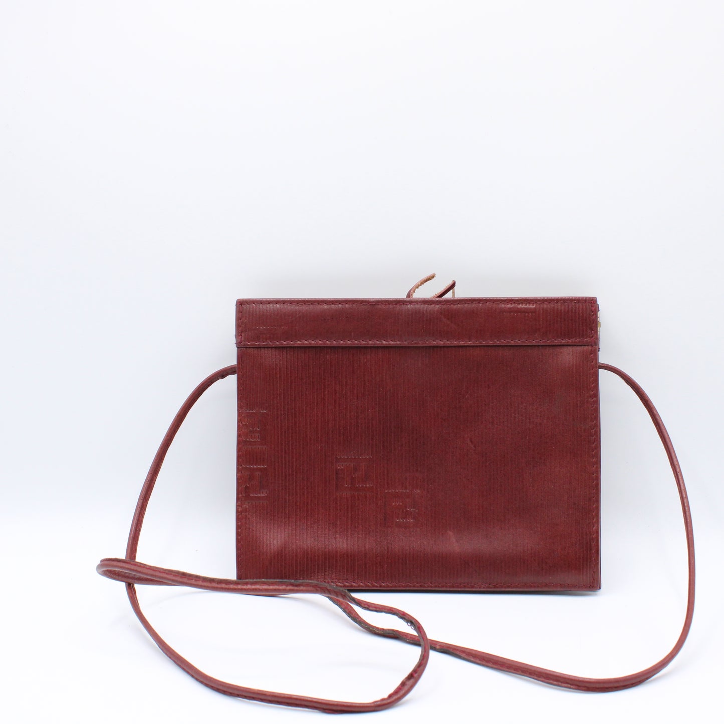 Fendi Frame Crossbody Burgundy FF Leather Bag Vintage