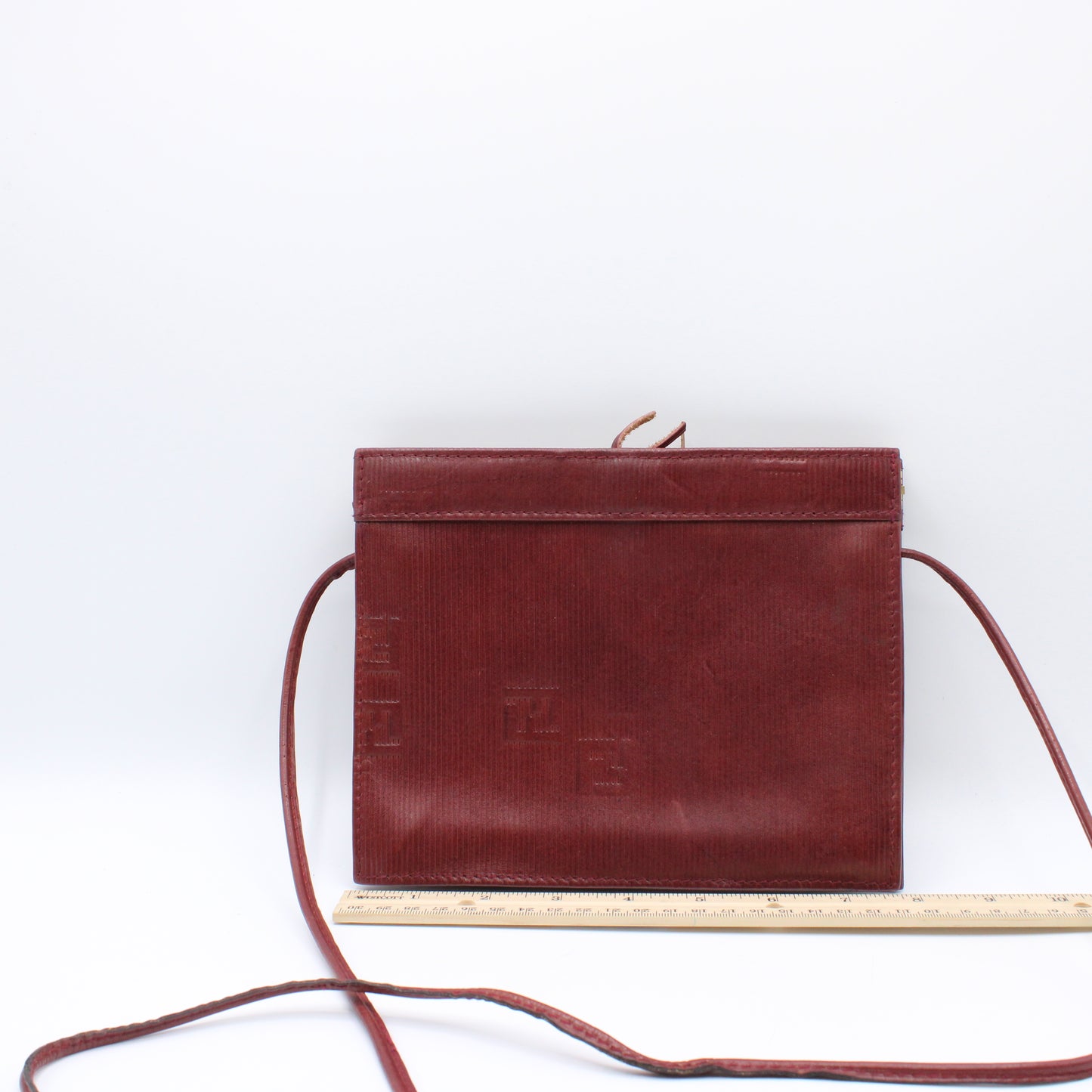 Fendi Frame Crossbody Burgundy FF Leather Bag Vintage