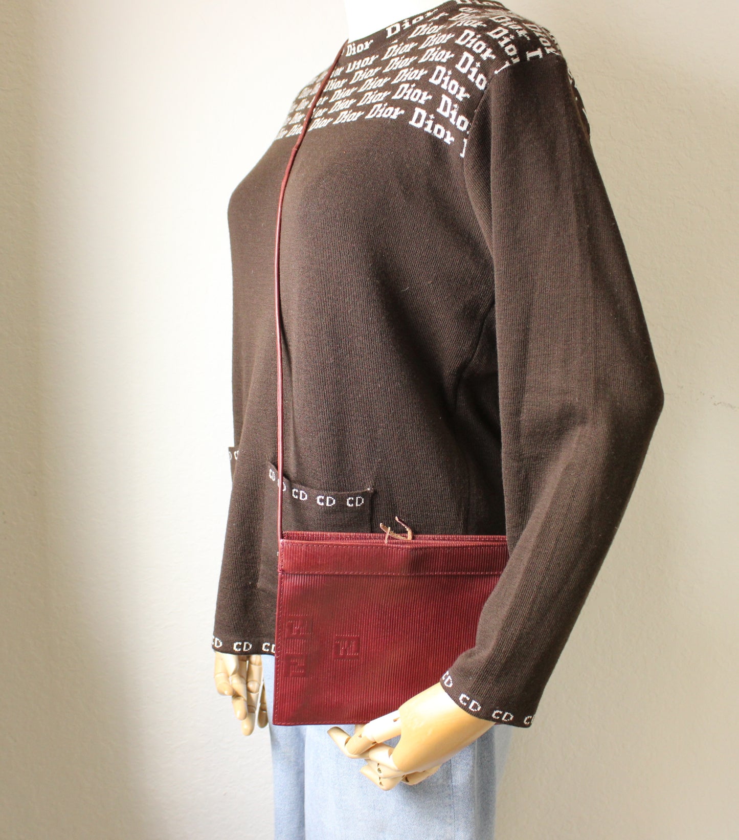 Fendi Frame Crossbody Burgundy FF Leather Bag Vintage