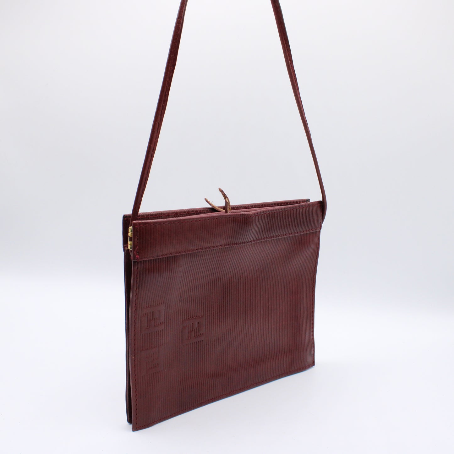 Fendi Frame Crossbody Burgundy FF Leather Bag Vintage
