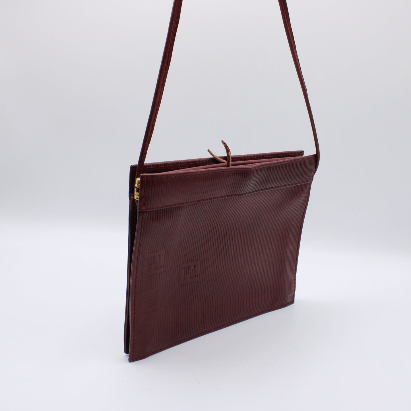 Fendi Frame Crossbody Burgundy FF Leather Bag Vintage