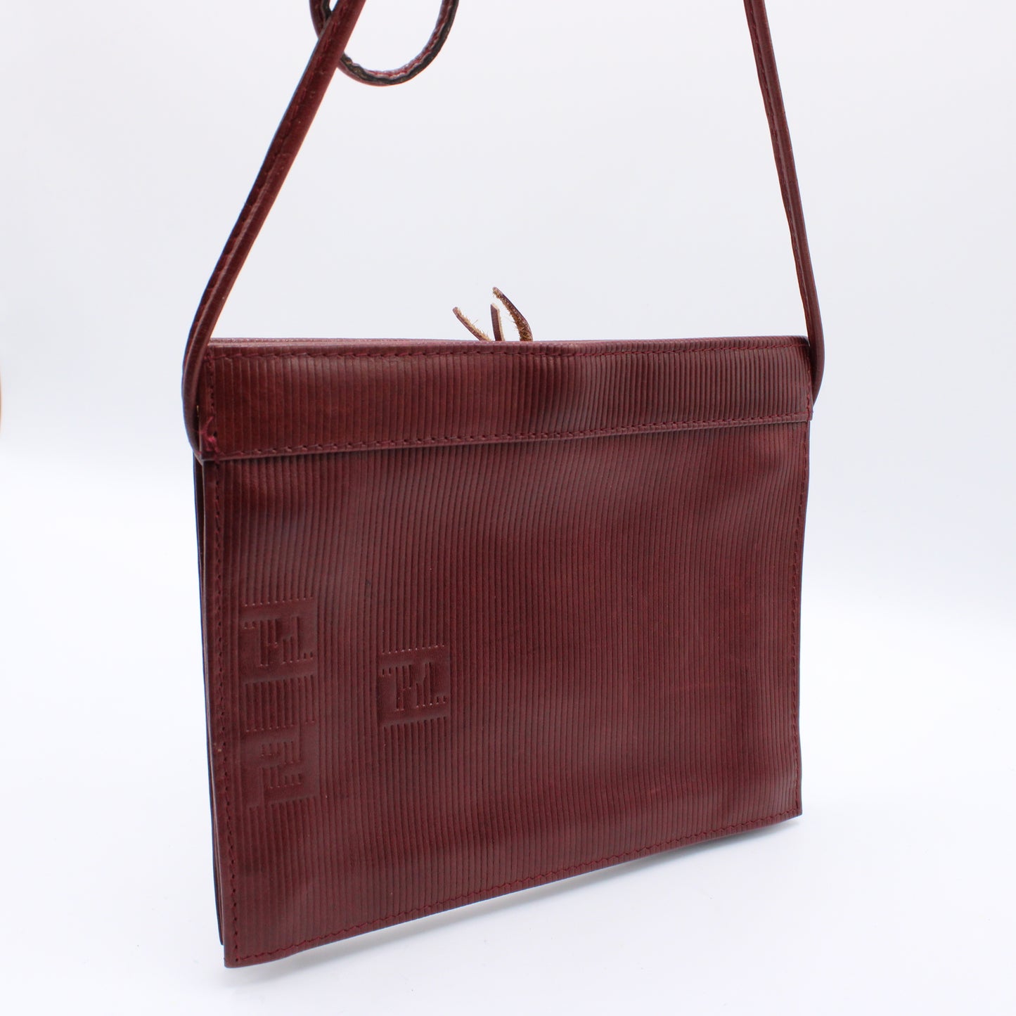 Fendi Frame Crossbody Burgundy FF Leather Bag Vintage