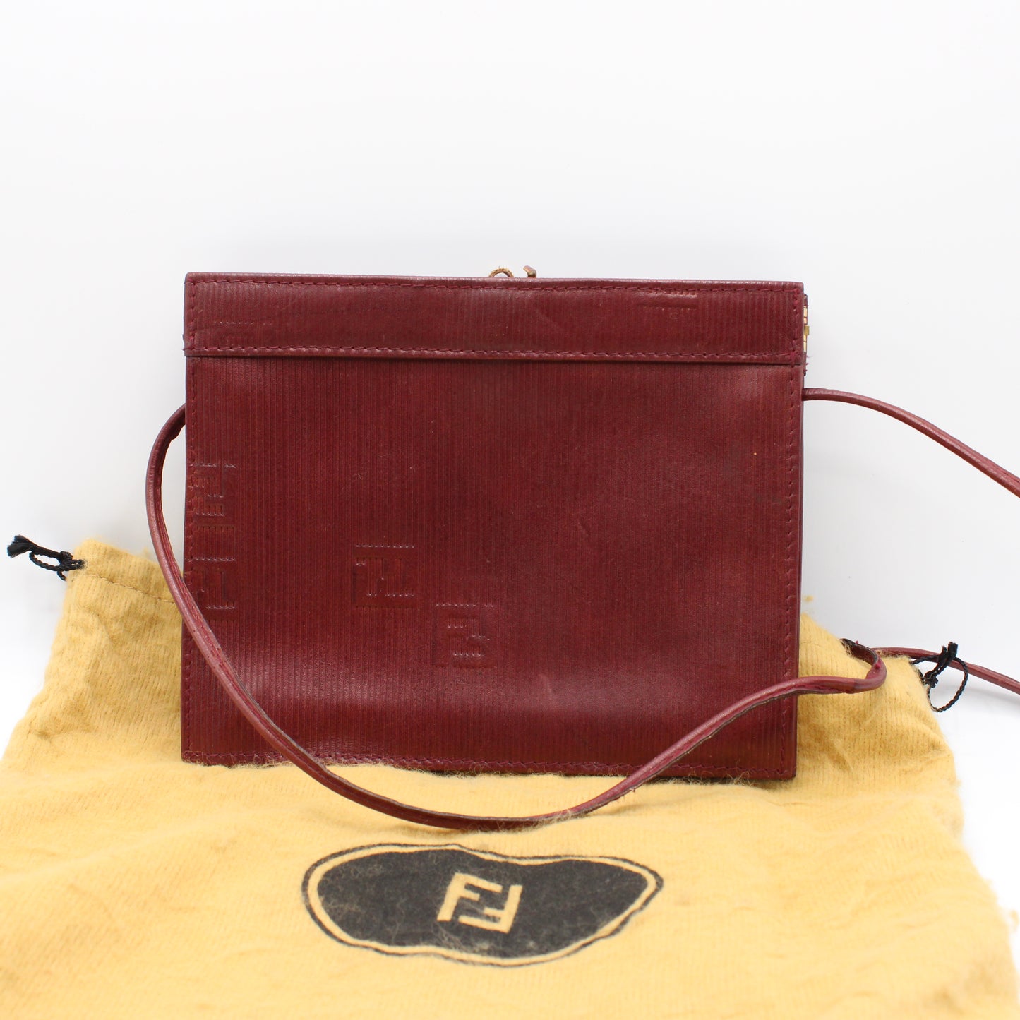 Fendi Frame Crossbody Burgundy FF Leather Bag Vintage