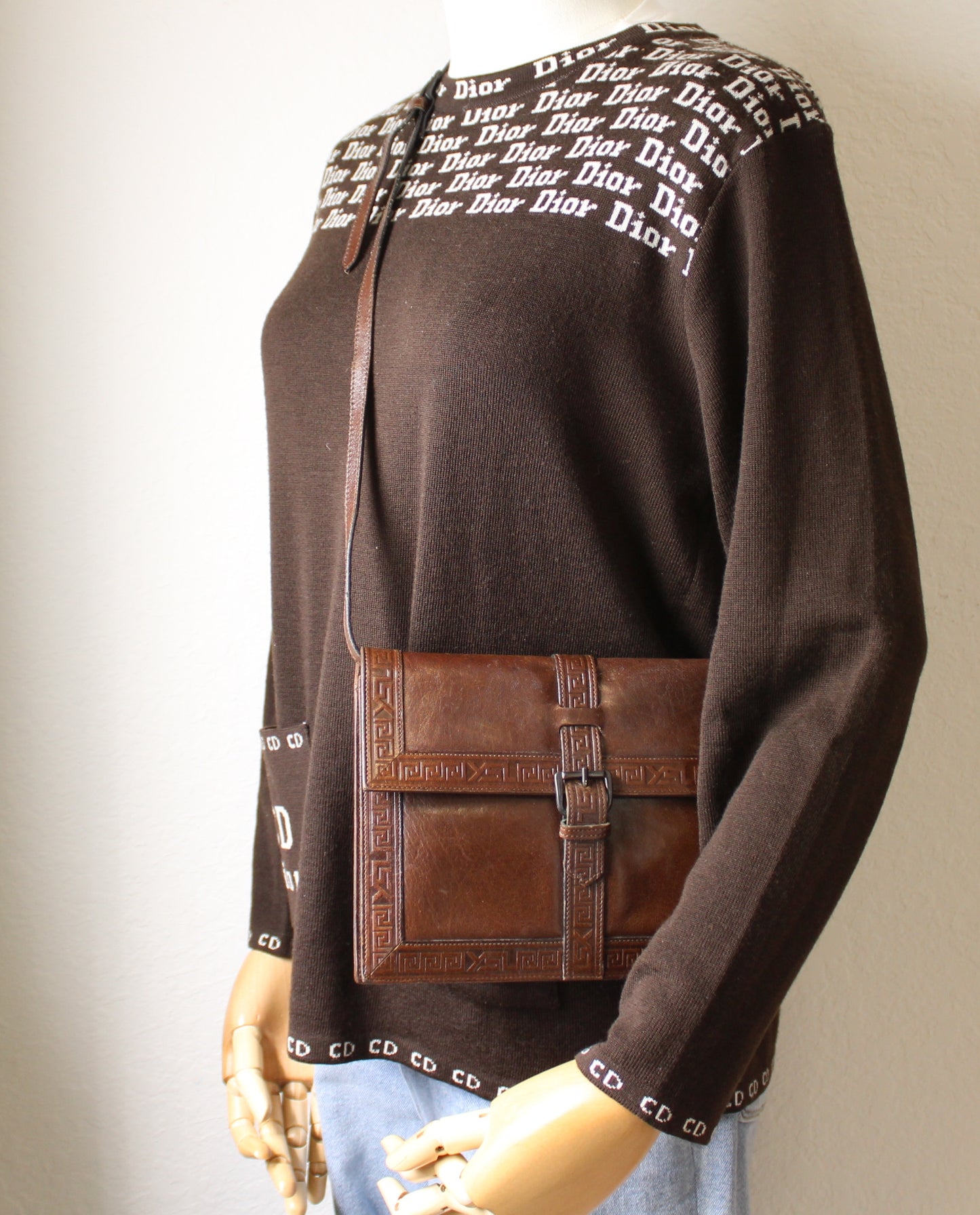 Yves Saint Laurent Brown Embossed Leather LouLou Crossbody Bag Vintage