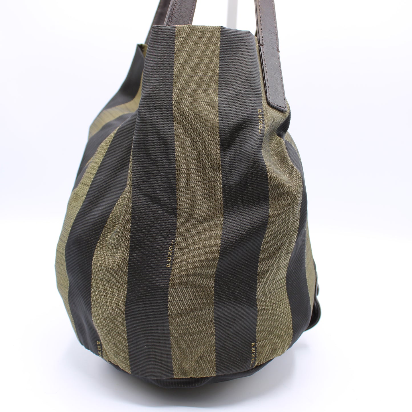 Fendi Brown Pequin Striped Canvas Foldable Bucket Bag Leather Straps