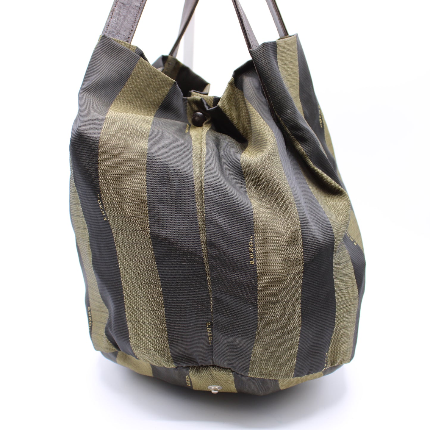 Fendi Brown Pequin Striped Canvas Foldable Bucket Bag Leather Straps