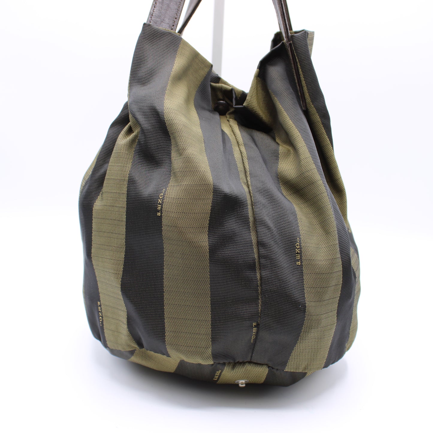 Fendi Brown Pequin Striped Canvas Foldable Bucket Bag Leather Straps