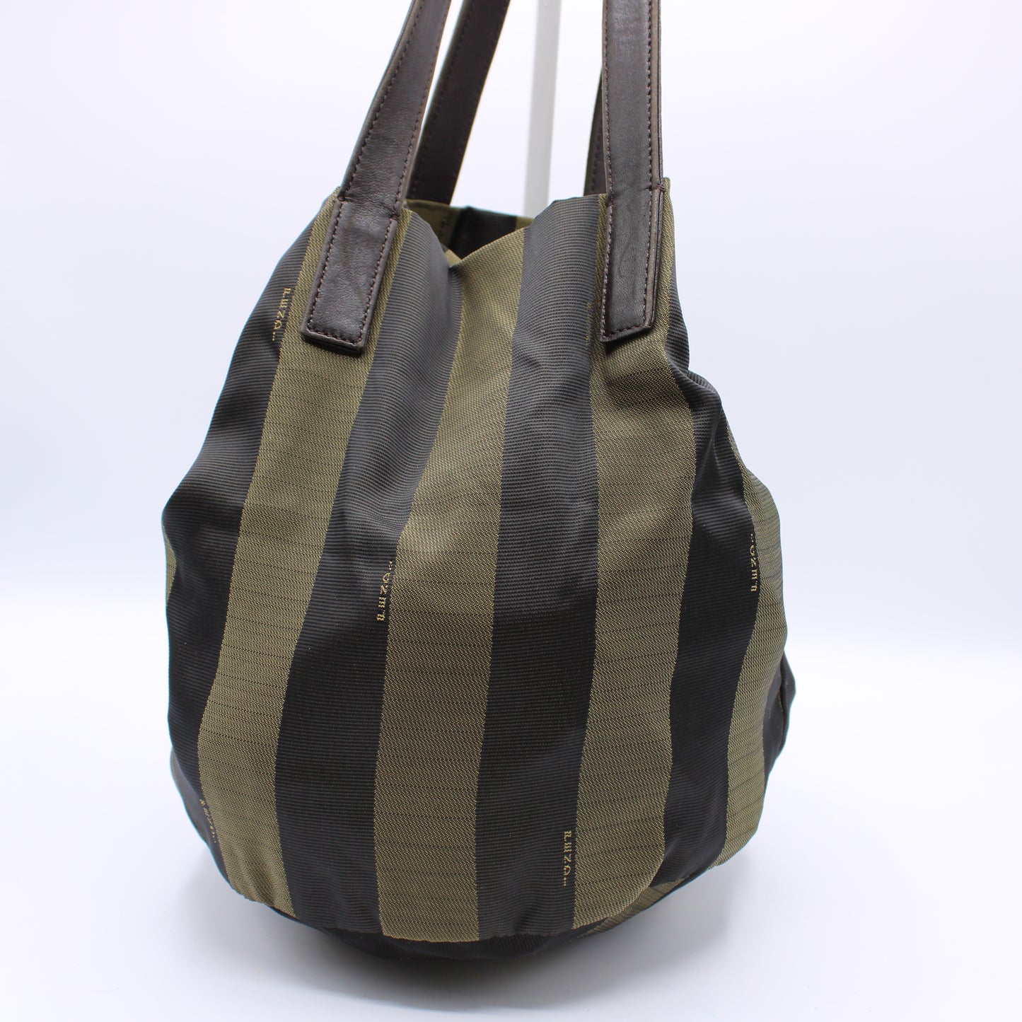 Fendi Brown Pequin Striped Canvas Foldable Bucket Bag Leather Straps