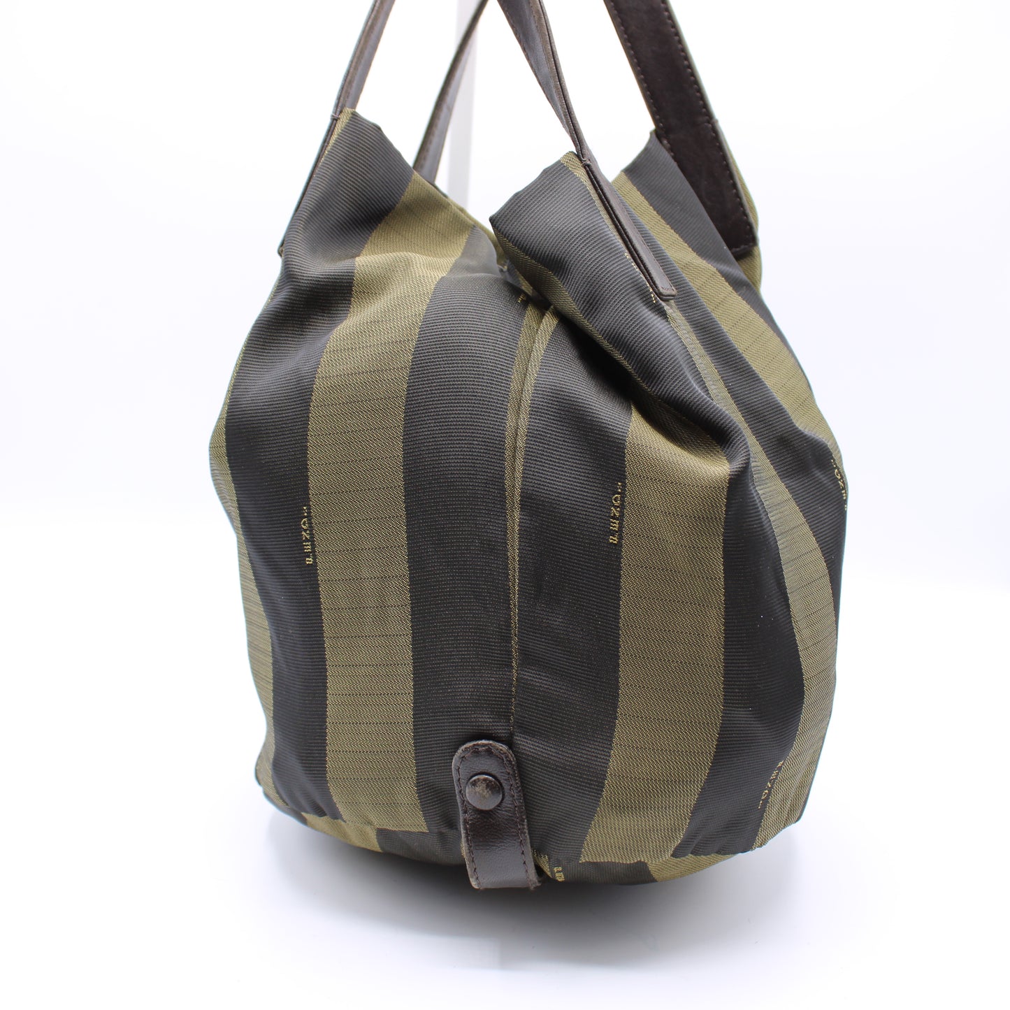 Fendi Brown Pequin Striped Canvas Foldable Bucket Bag Leather Straps