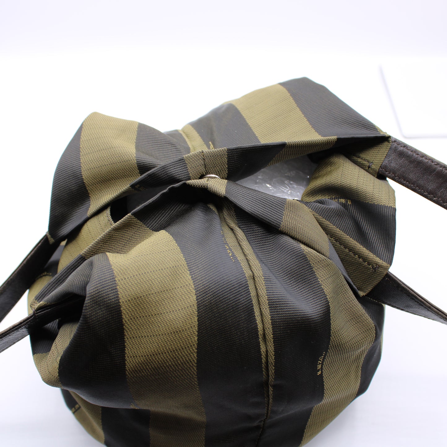 Fendi Brown Pequin Striped Canvas Foldable Bucket Bag Leather Straps