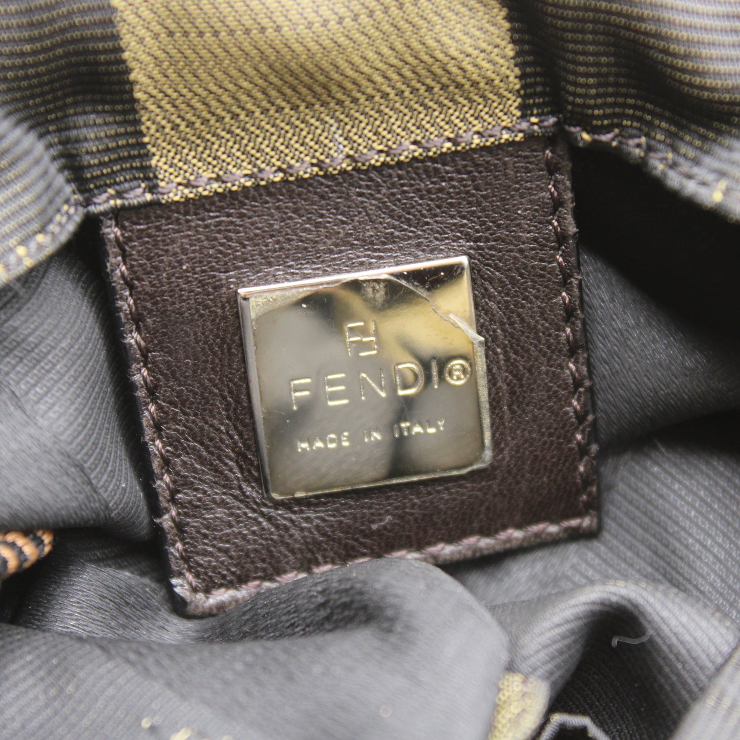 Fendi Brown Pequin Striped Canvas Foldable Bucket Bag Leather Straps