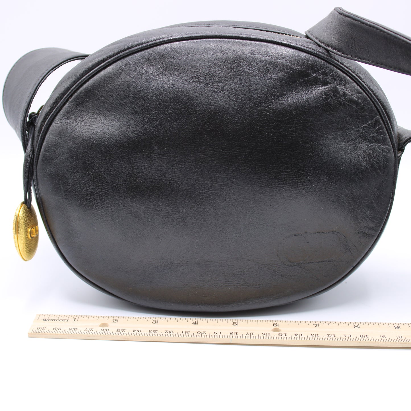 Christian Dior Black Leather Round Crossbody CD Charm Bag Vintage