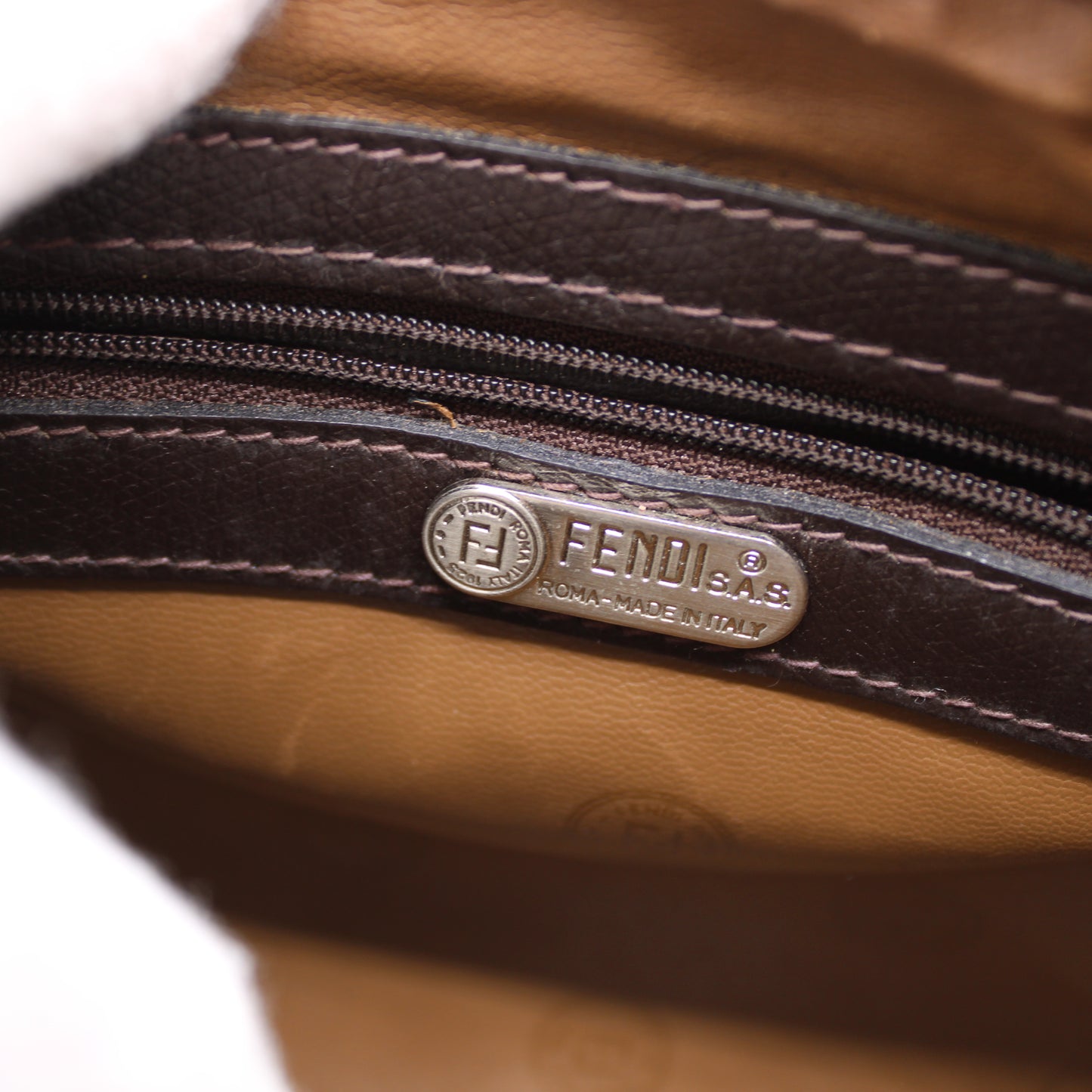 Fendi Zucca FF Canvas Brown Leather Trim Crossbody Bag