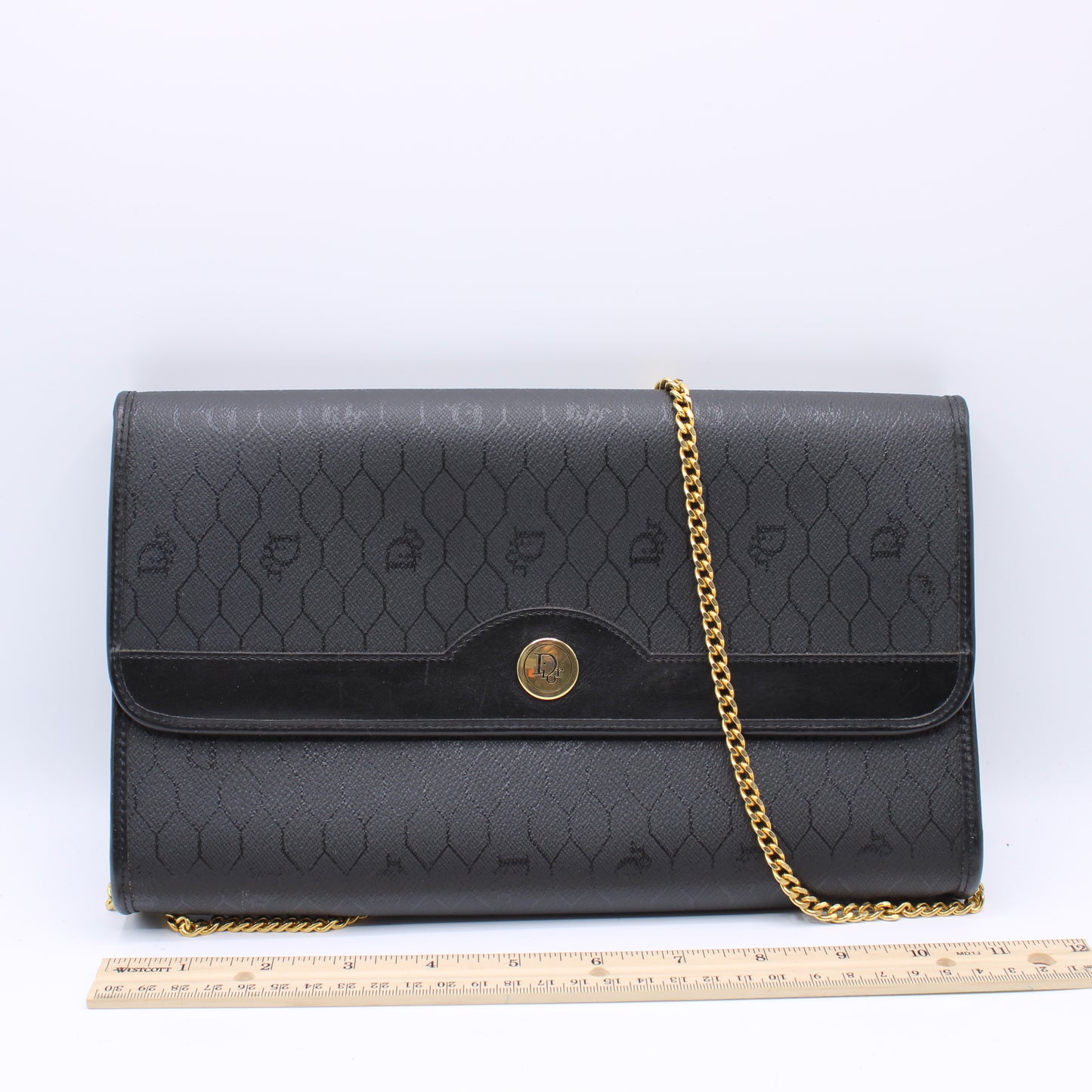 Christian Dior Honeycomb Black Leather On Chain Crossbody Bag Vintage