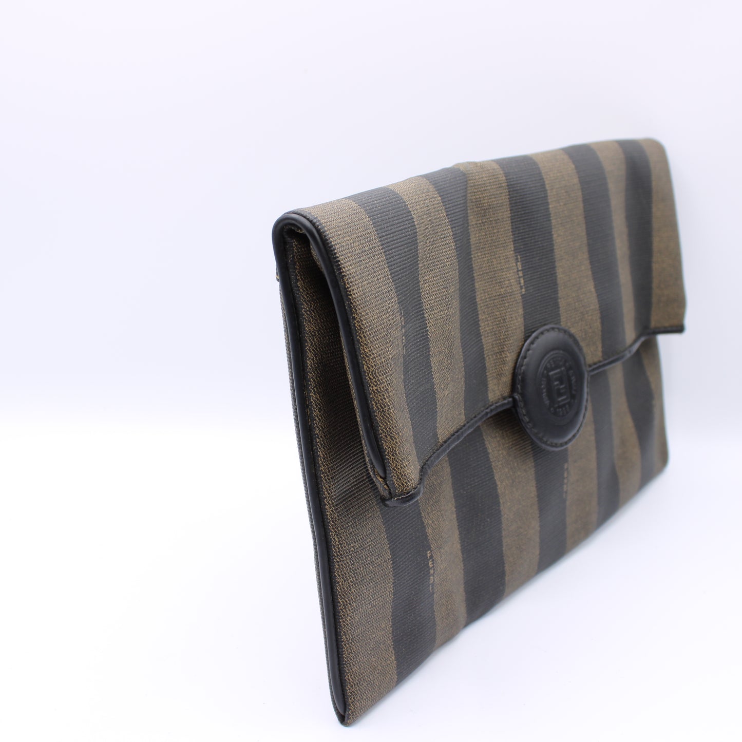 Fendi FF Logo Pequin Stripes Monogram Clutch Bag Vintage