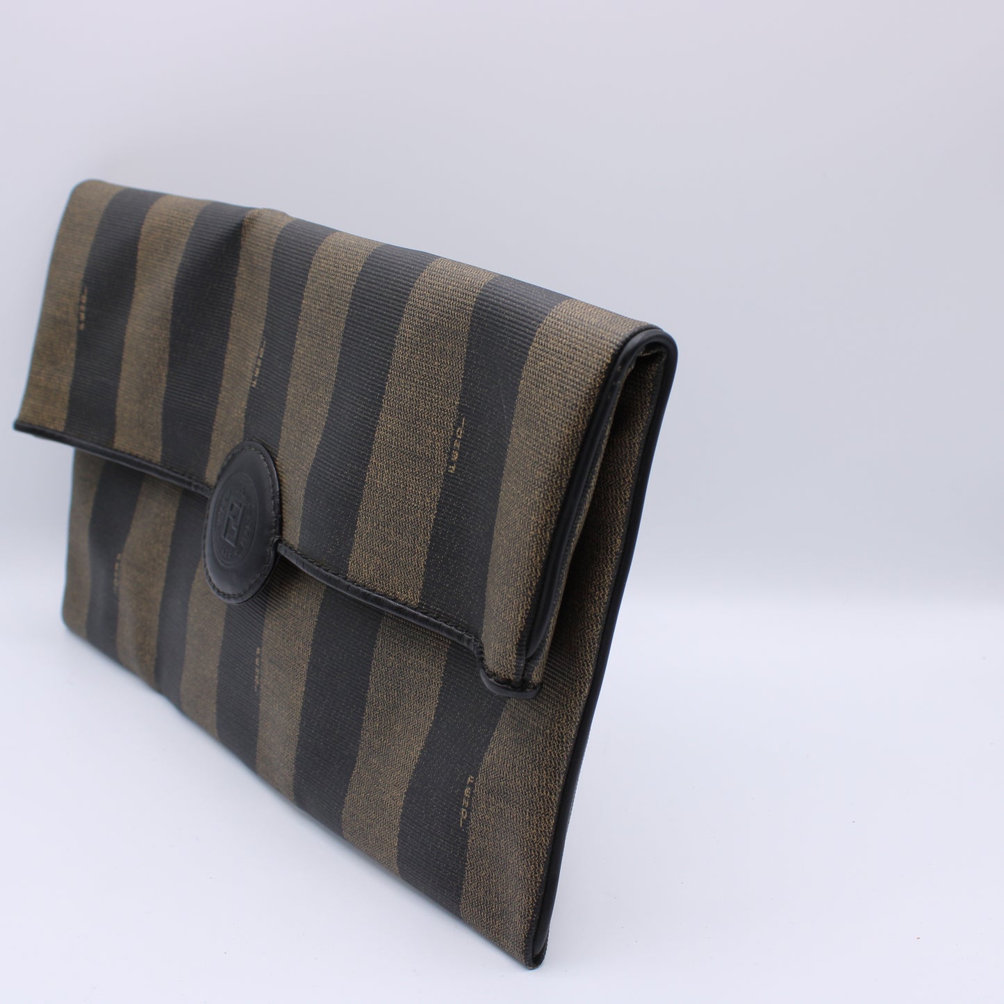Fendi FF Logo Pequin Stripes Monogram Clutch Bag Vintage