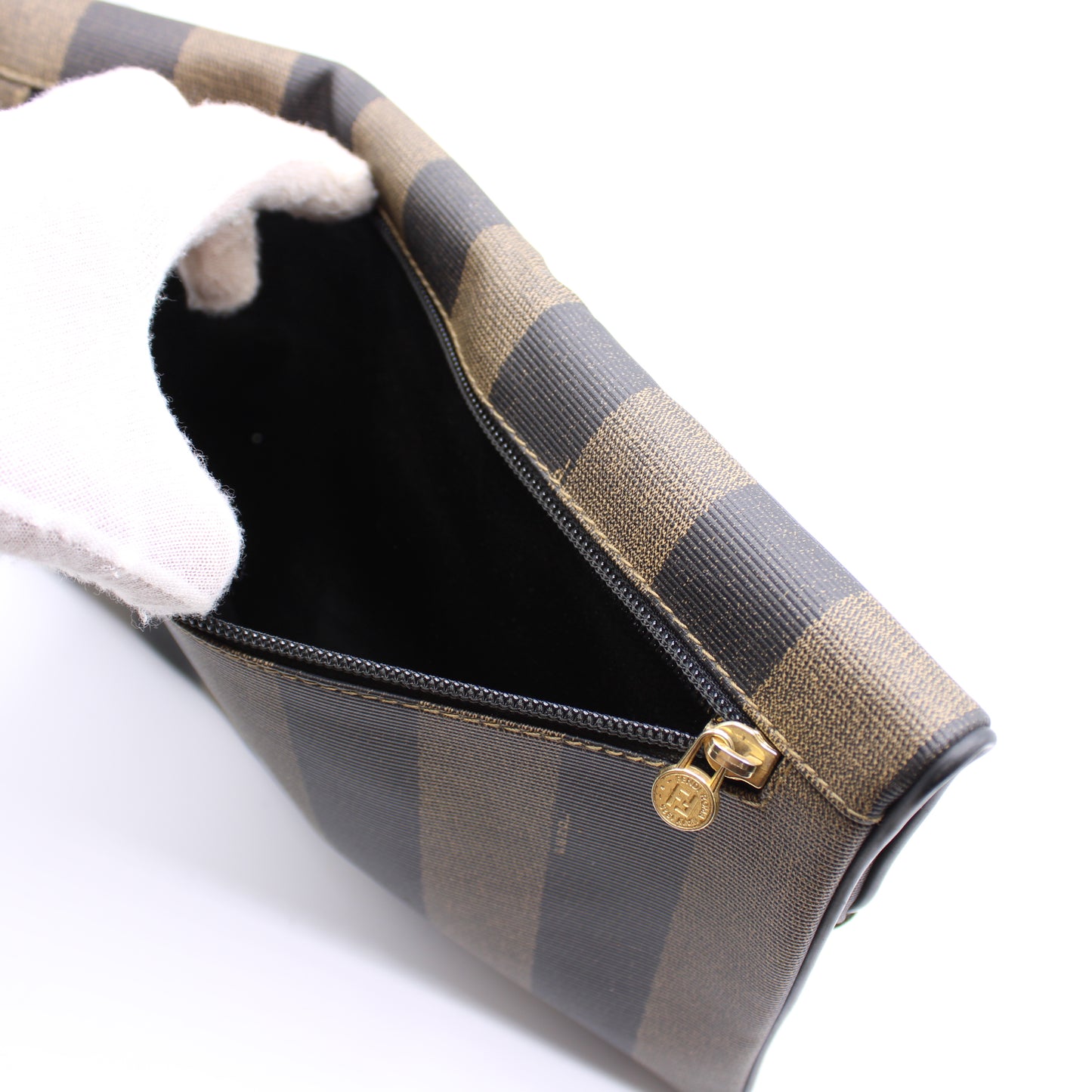 Fendi FF Logo Pequin Stripes Monogram Clutch Bag Vintage