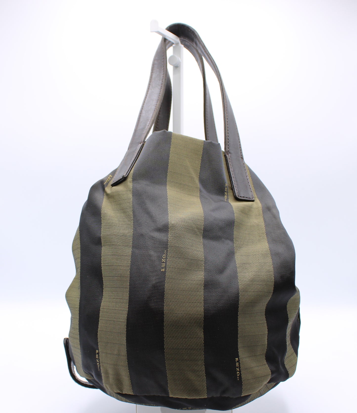 Fendi Brown Pequin Striped Canvas Foldable Bucket Bag Leather Straps