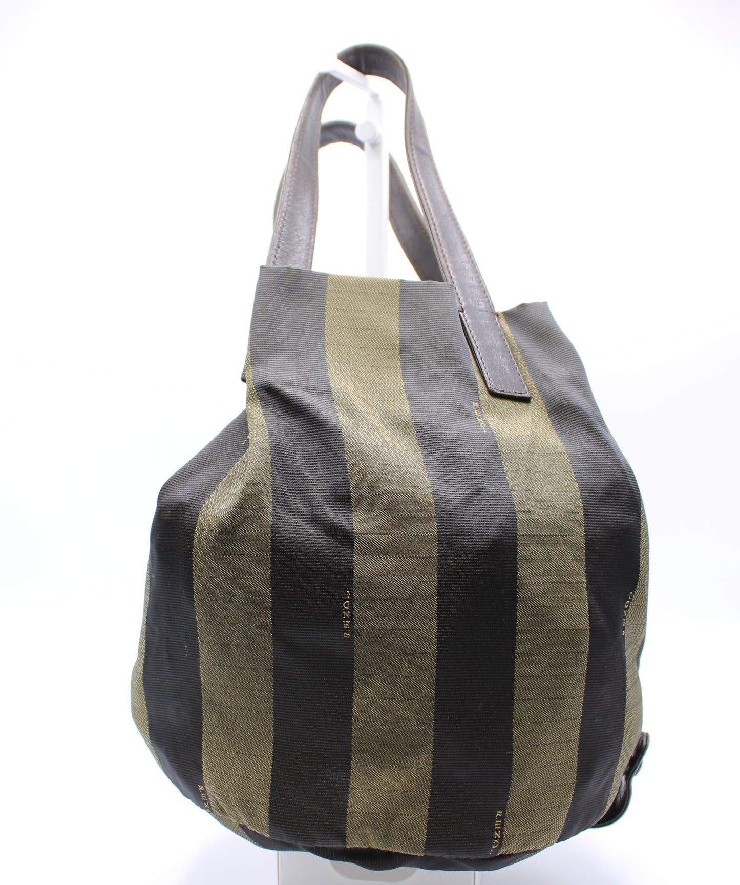 Fendi Brown Pequin Striped Canvas Foldable Bucket Bag Leather Straps
