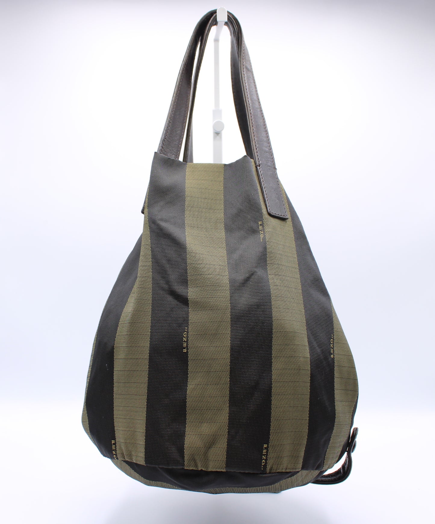 Fendi Brown Pequin Striped Canvas Foldable Bucket Bag Leather Straps
