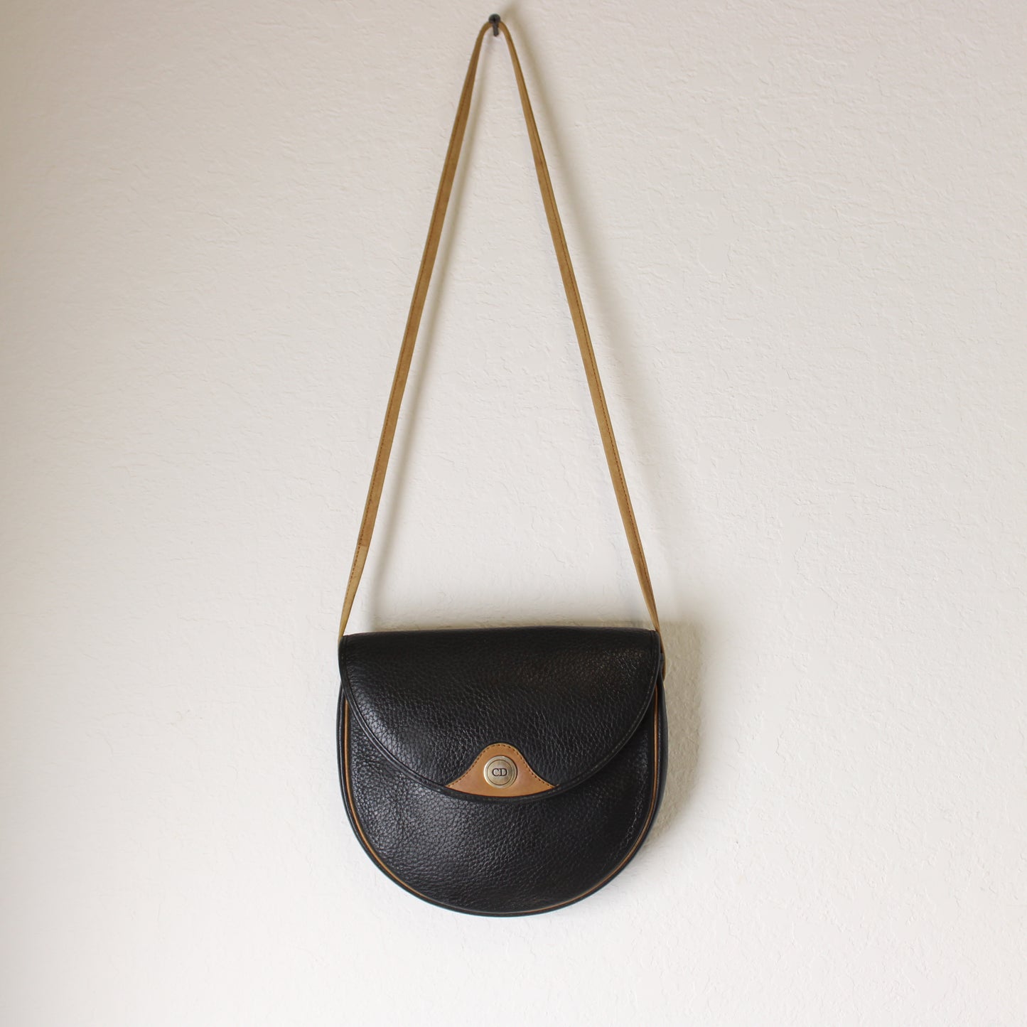 Christian Dior Besace Two-Tone Black Grained Leather Crossbody Bag Vintage