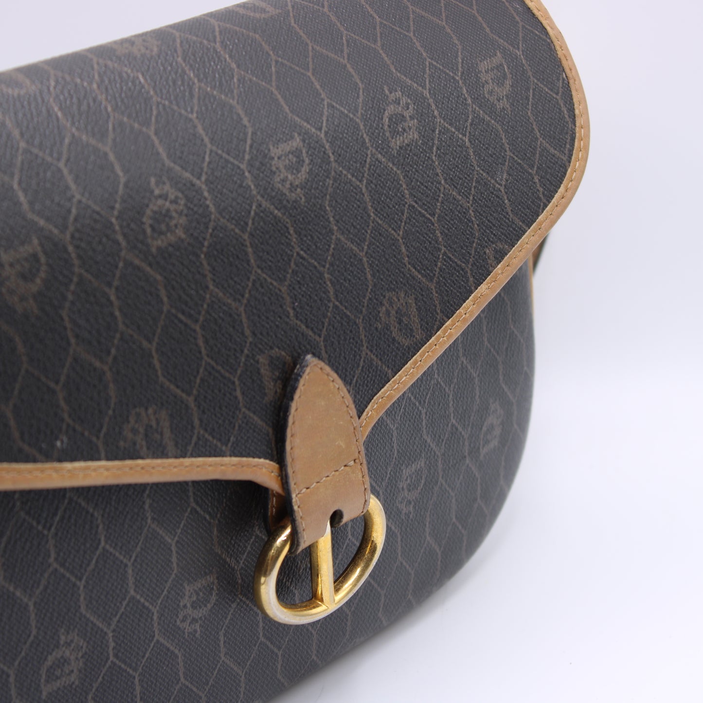 Christian Dior Brown Honeycomb Pattern Flap Crossbody Bag Vintage