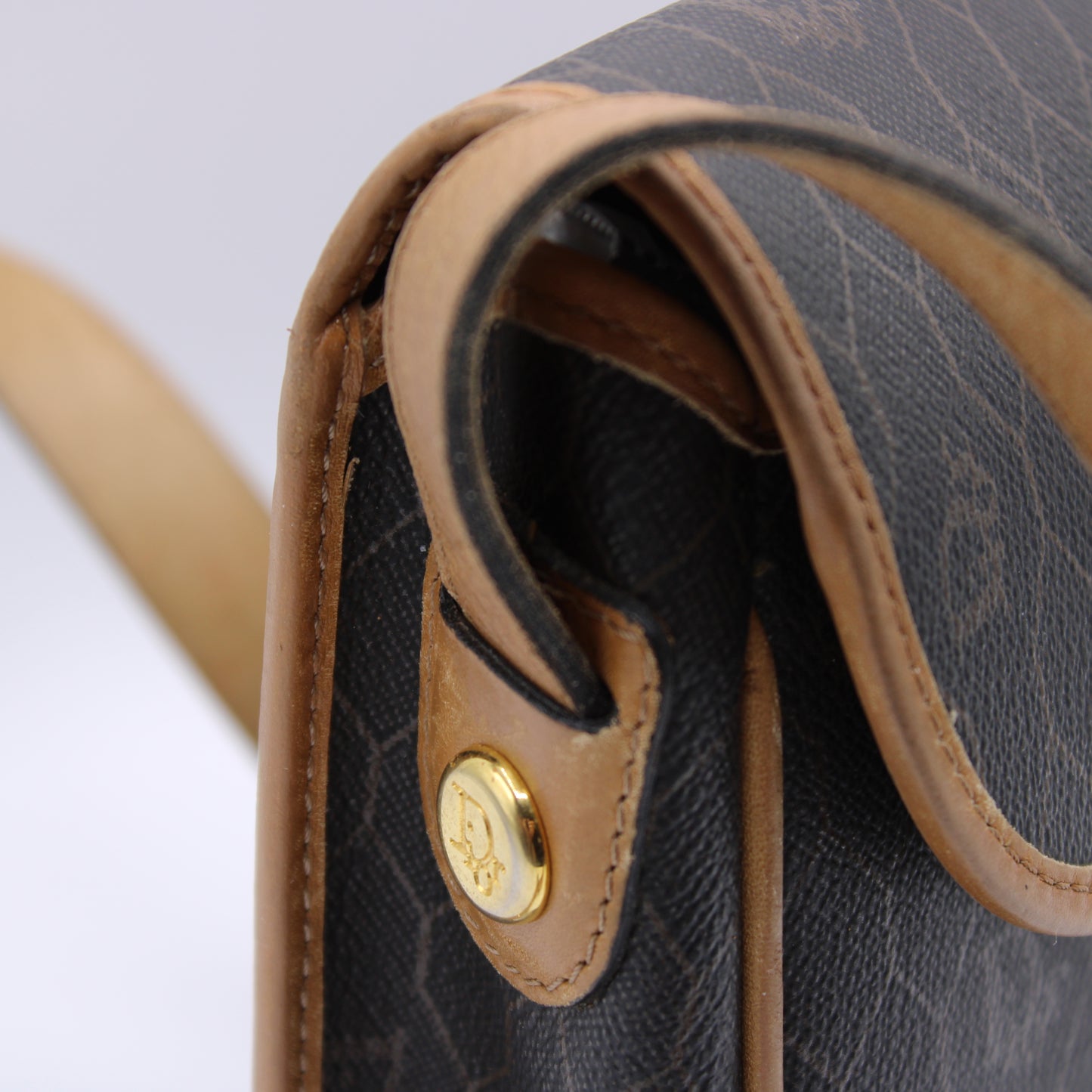 Christian Dior Brown Honeycomb Pattern Flap Crossbody Bag Vintage