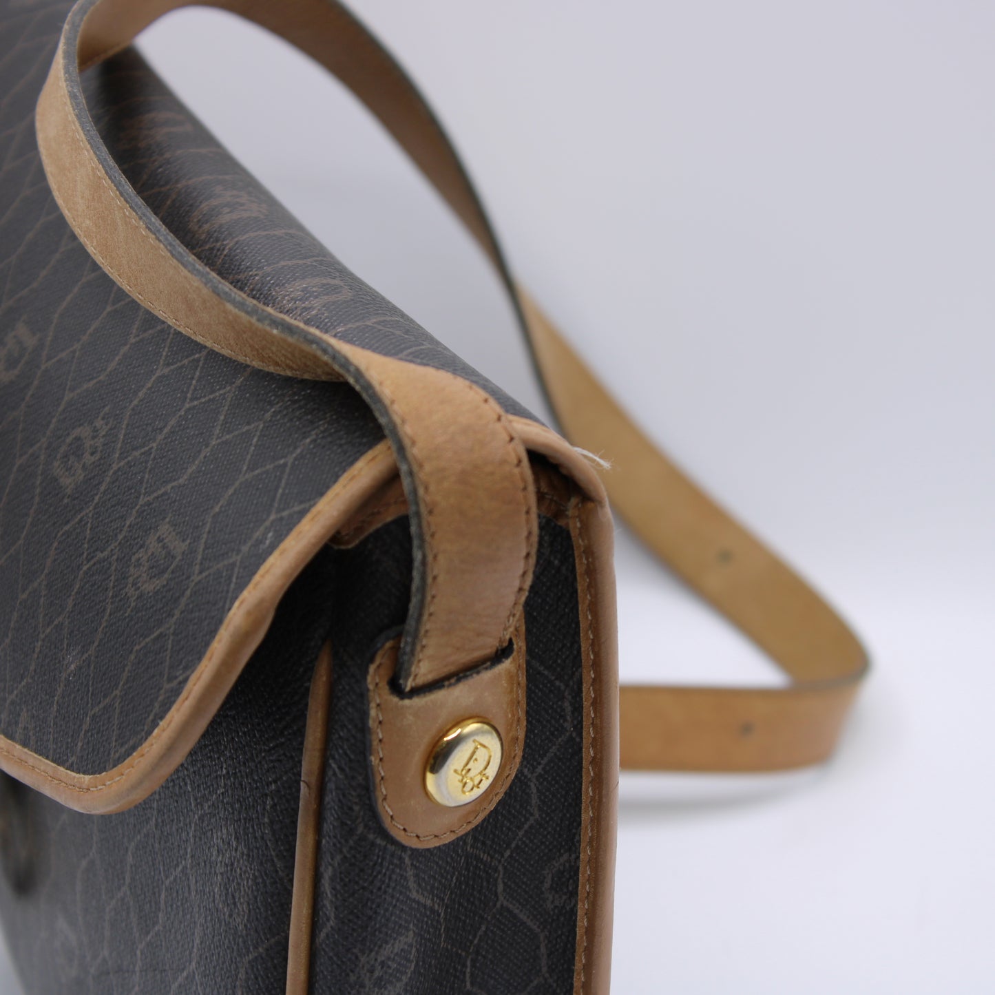 Christian Dior Brown Honeycomb Pattern Flap Crossbody Bag Vintage