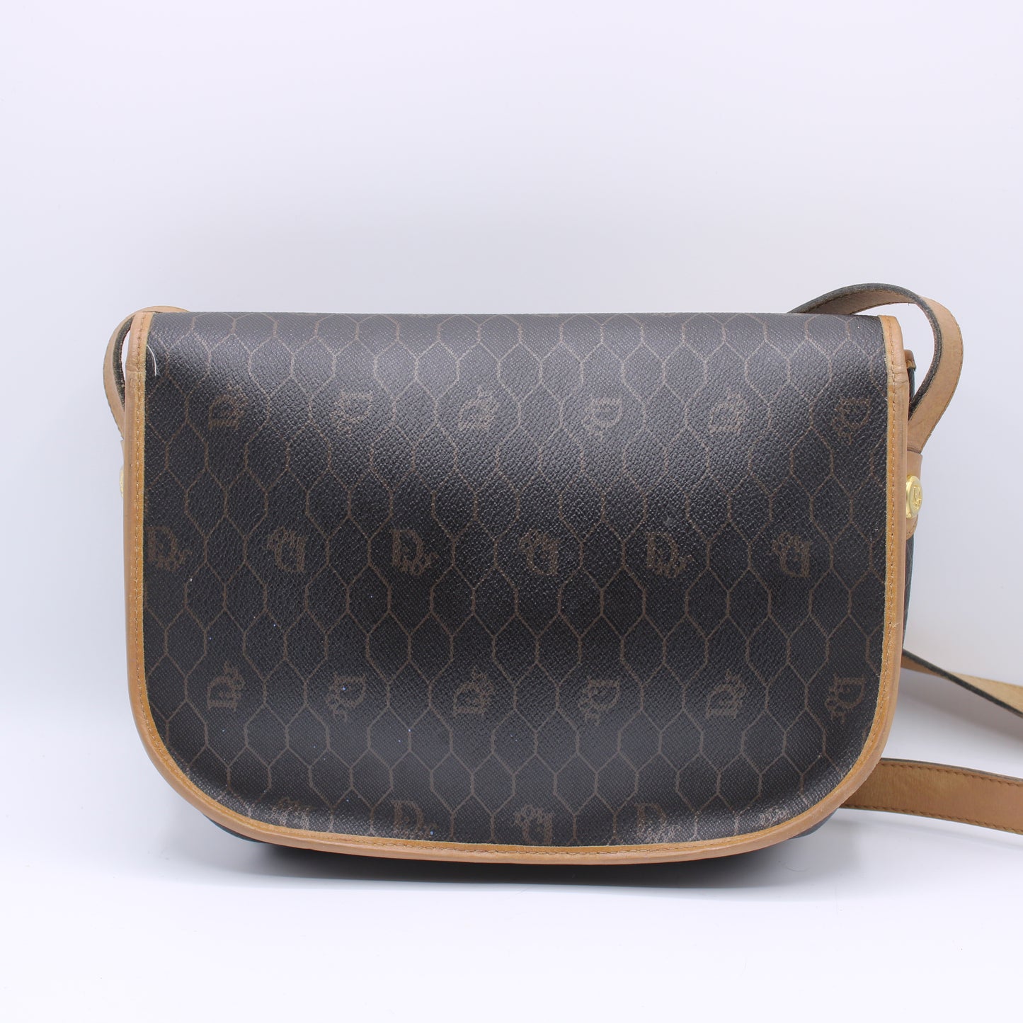 Christian Dior Brown Honeycomb Pattern Flap Crossbody Bag Vintage