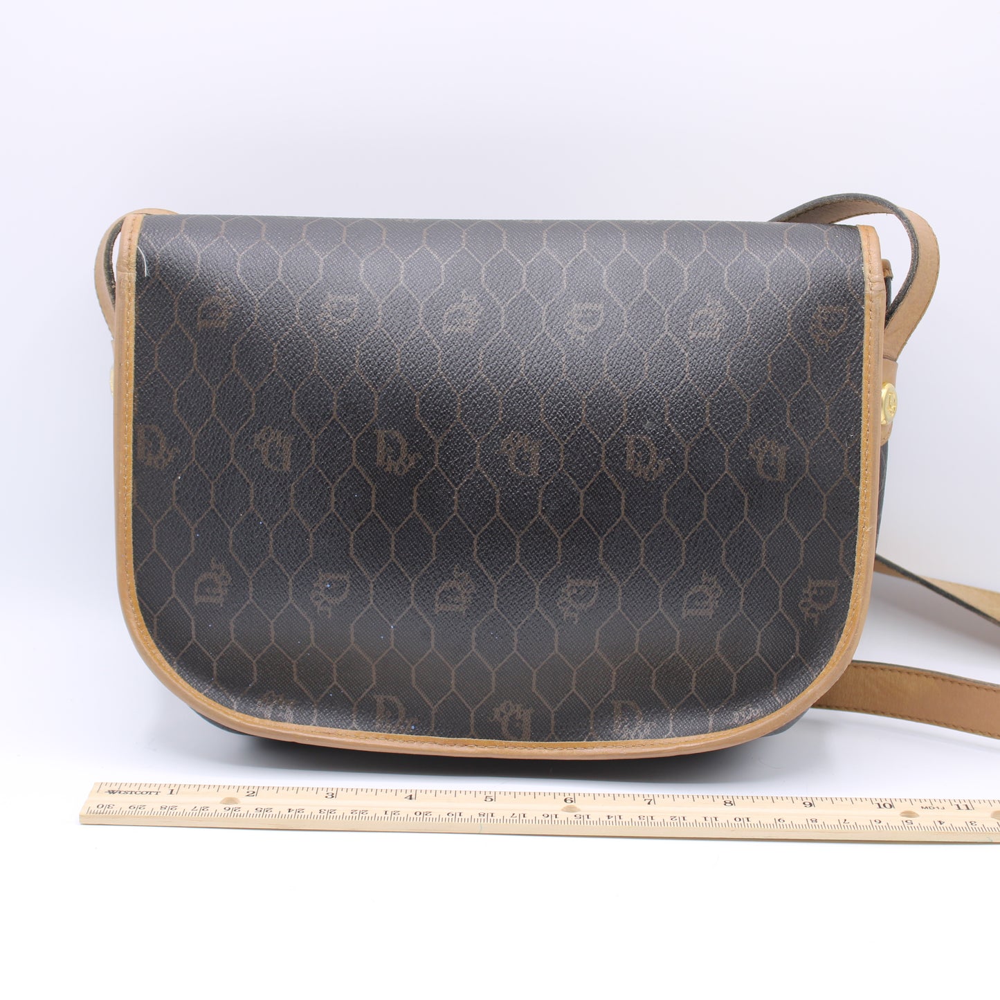 Christian Dior Brown Honeycomb Pattern Flap Crossbody Bag Vintage