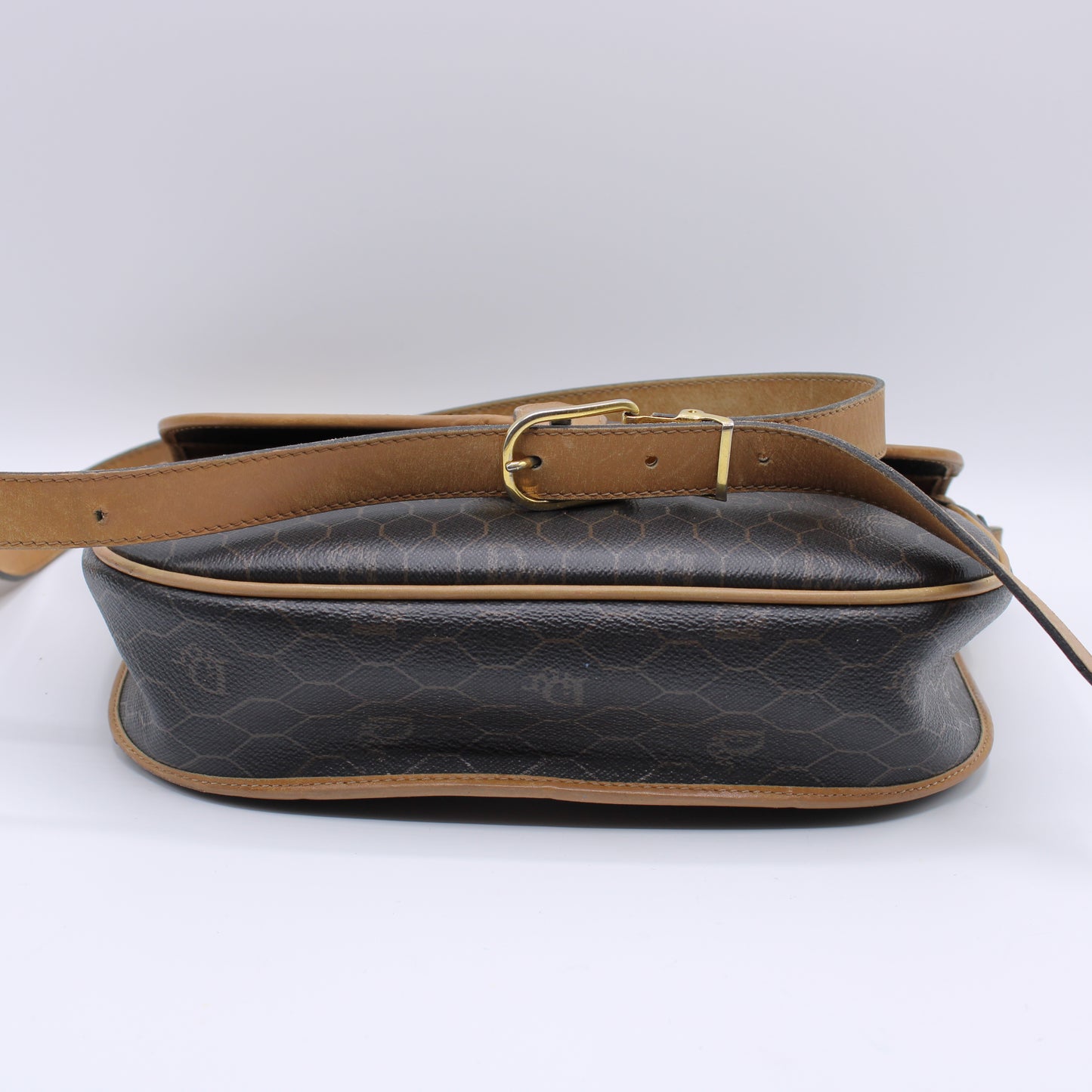 Christian Dior Brown Honeycomb Pattern Flap Crossbody Bag Vintage