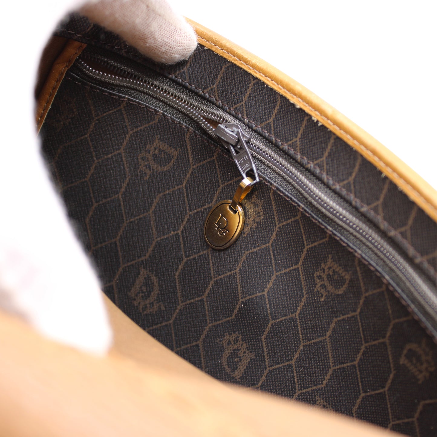 Christian Dior Brown Honeycomb Pattern Flap Crossbody Bag Vintage