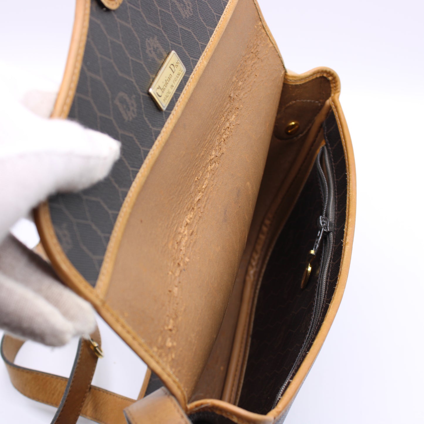 Christian Dior Brown Honeycomb Pattern Flap Crossbody Bag Vintage