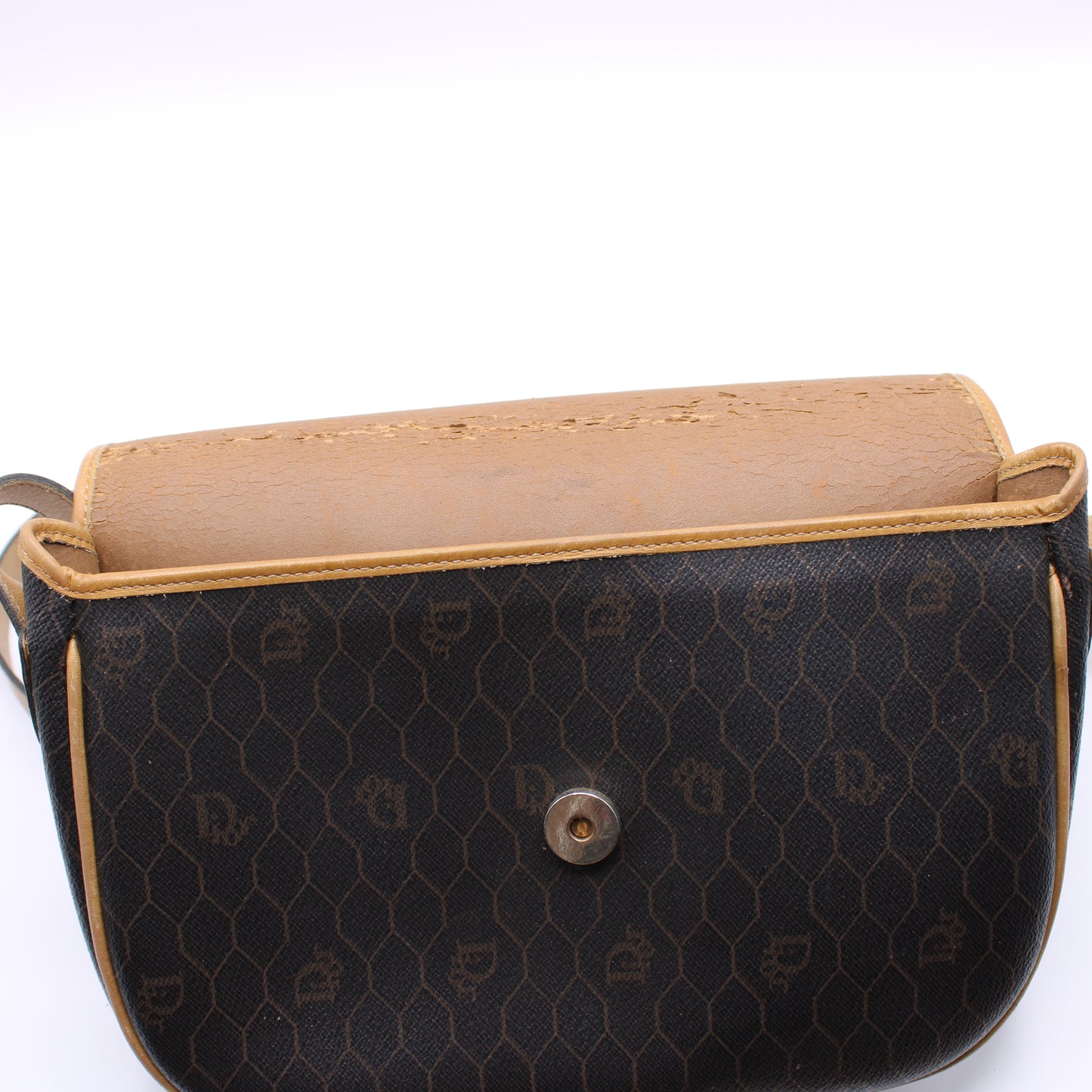 Christian Dior Brown Honeycomb Pattern Flap Crossbody Bag Vintage