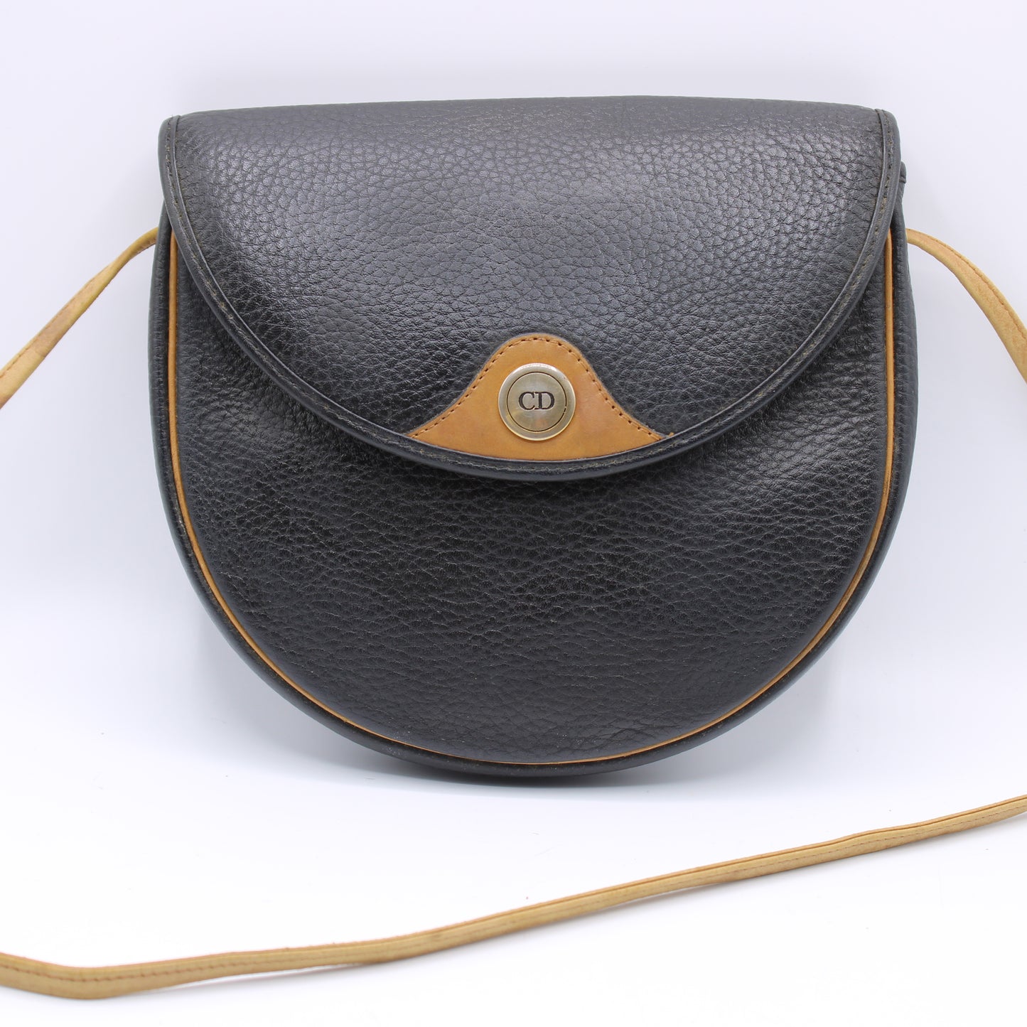 Christian Dior Besace Two-Tone Black Grained Leather Crossbody Bag Vintage