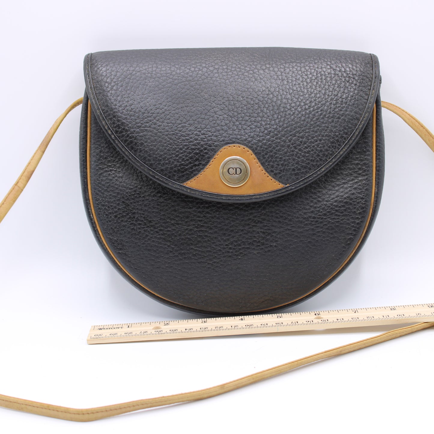Christian Dior Besace Two-Tone Black Grained Leather Crossbody Bag Vintage