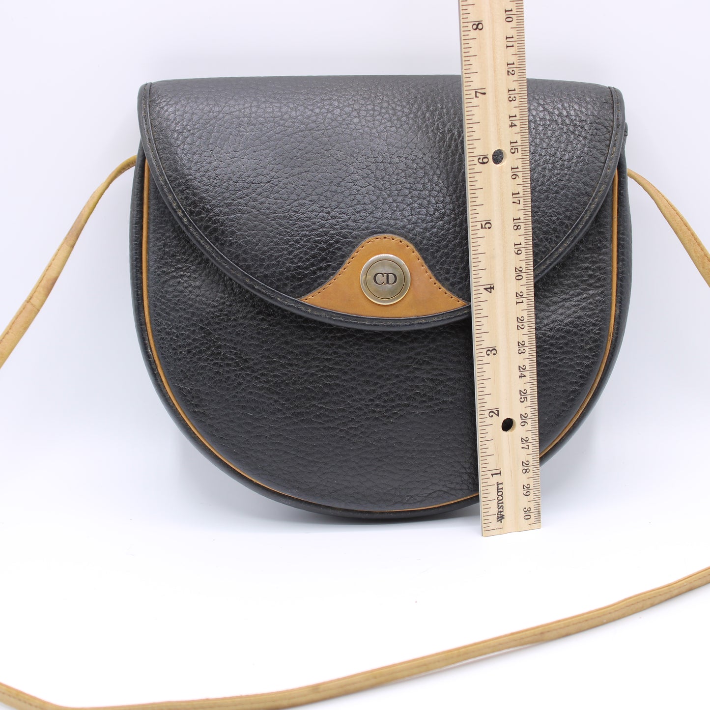 Christian Dior Besace Two-Tone Black Grained Leather Crossbody Bag Vintage