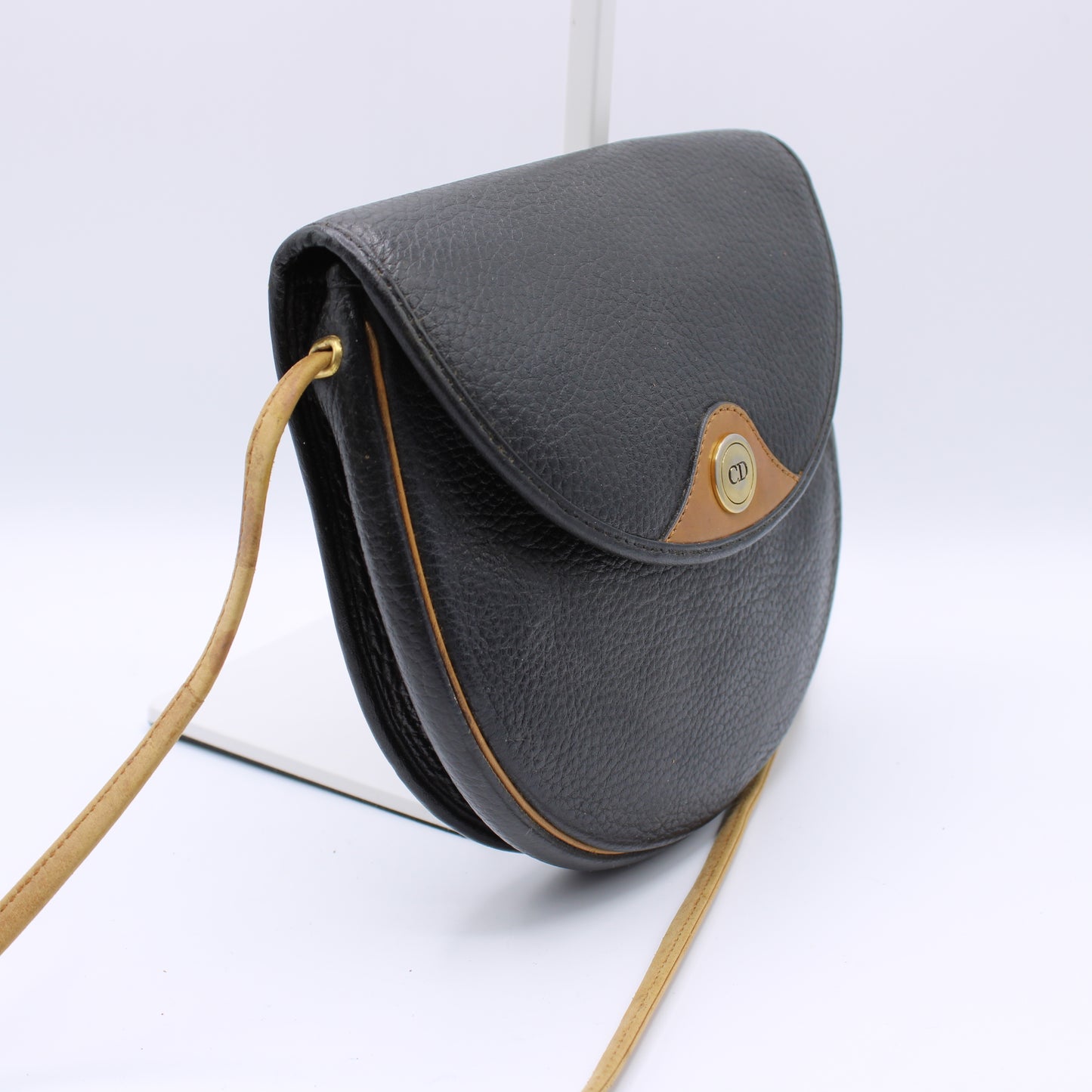Christian Dior Besace Two-Tone Black Grained Leather Crossbody Bag Vintage