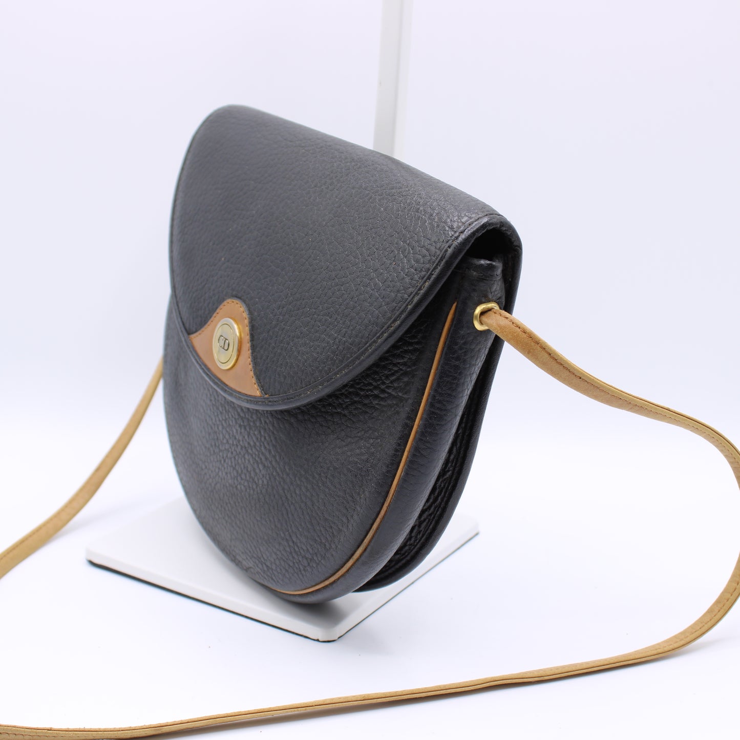 Christian Dior Besace Two-Tone Black Grained Leather Crossbody Bag Vintage