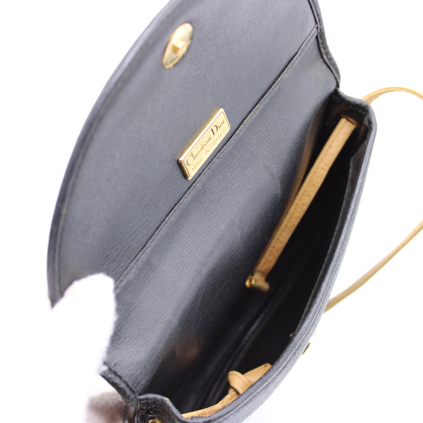 Christian Dior Besace Two-Tone Black Grained Leather Crossbody Bag Vintage