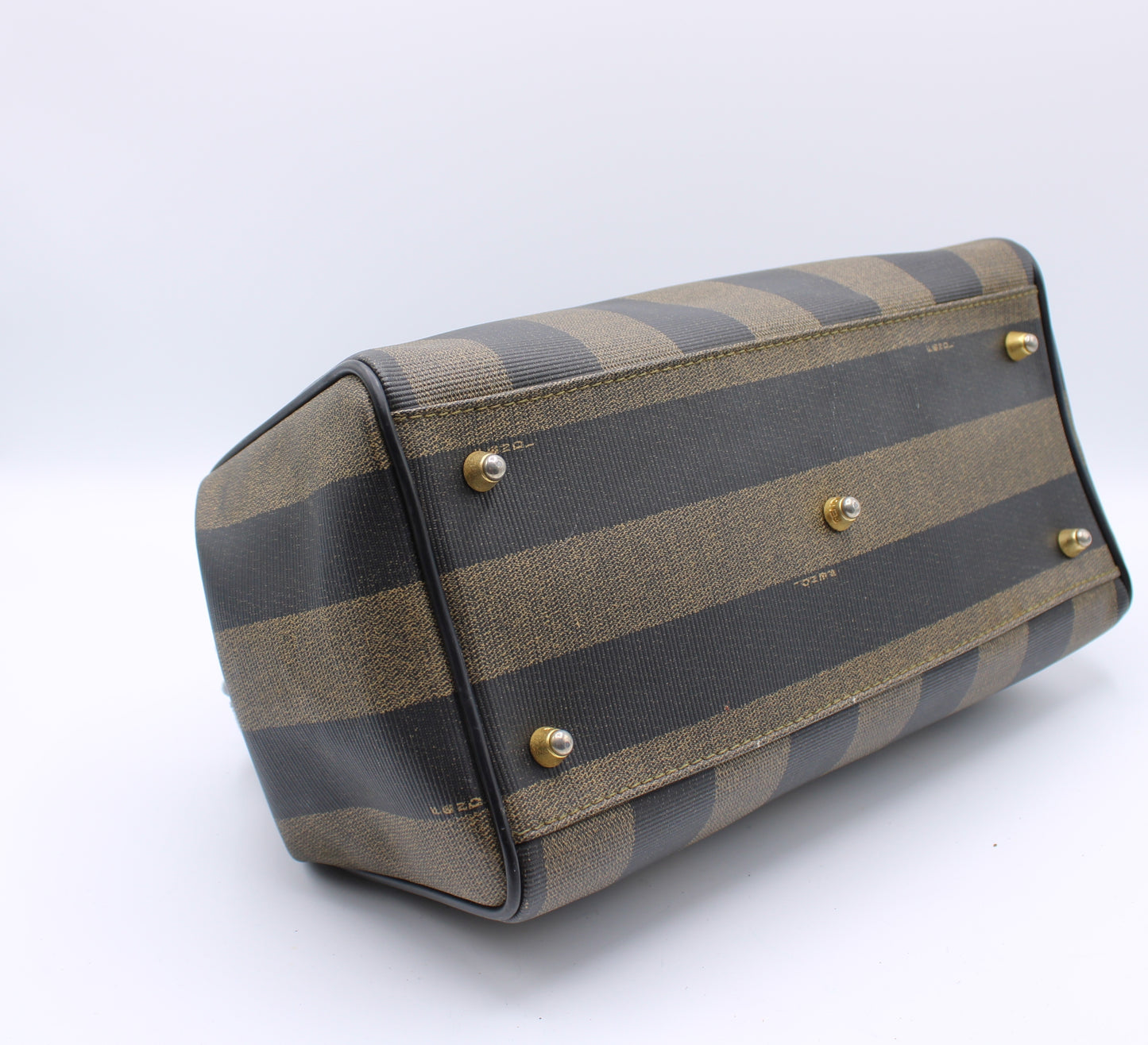 Fendi Tobacco Pequin Striped Coated Canvas Boston Bag Vintage