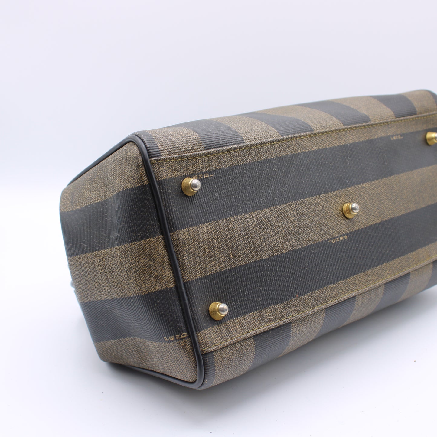 Fendi Tobacco Pequin Striped Coated Canvas Boston Bag Vintage