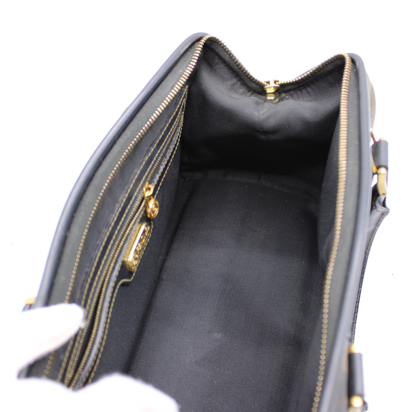 Fendi Tobacco Pequin Striped Coated Canvas Boston Bag Vintage