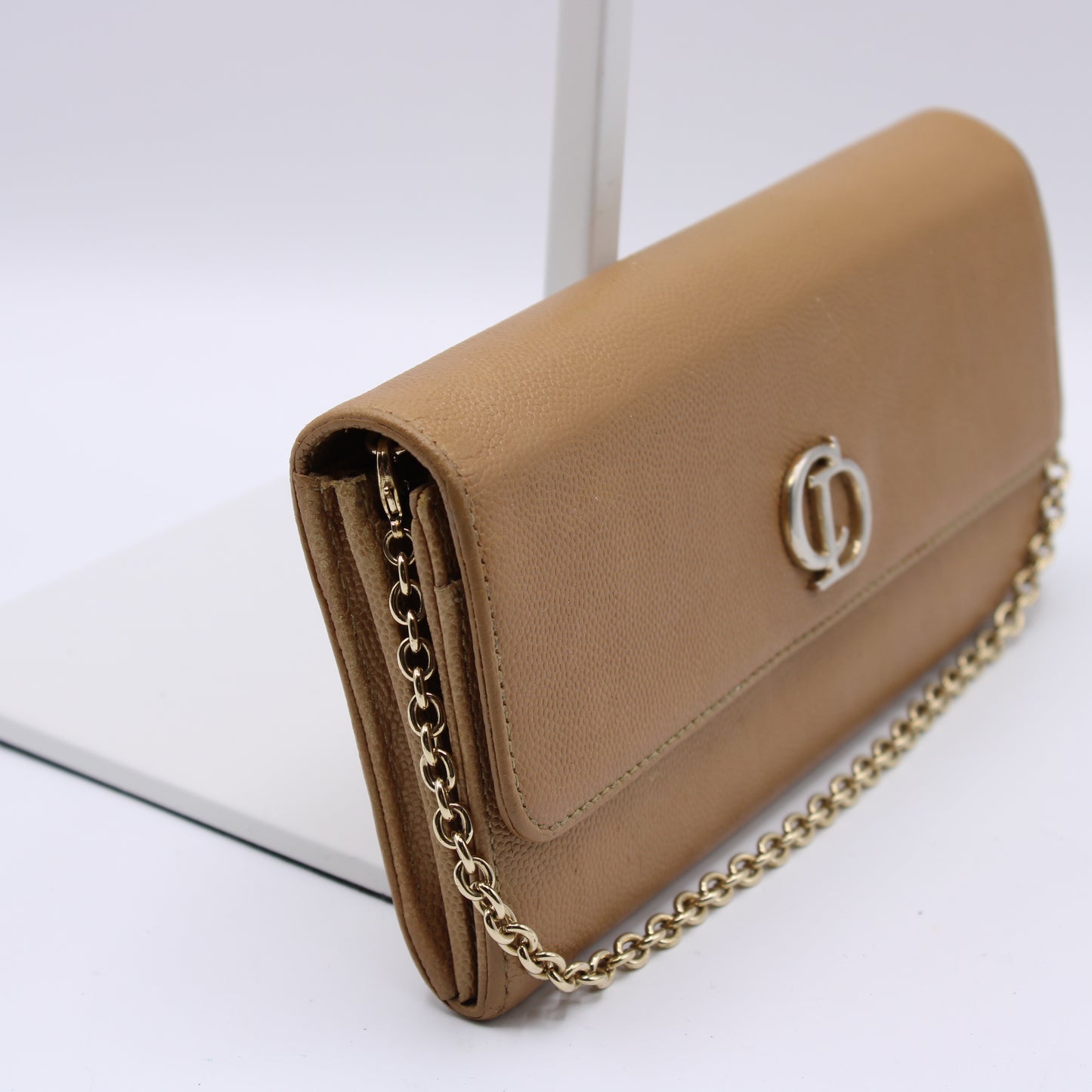 Christian Dior Bronze Textured Leather Wallet on Chain Vintage